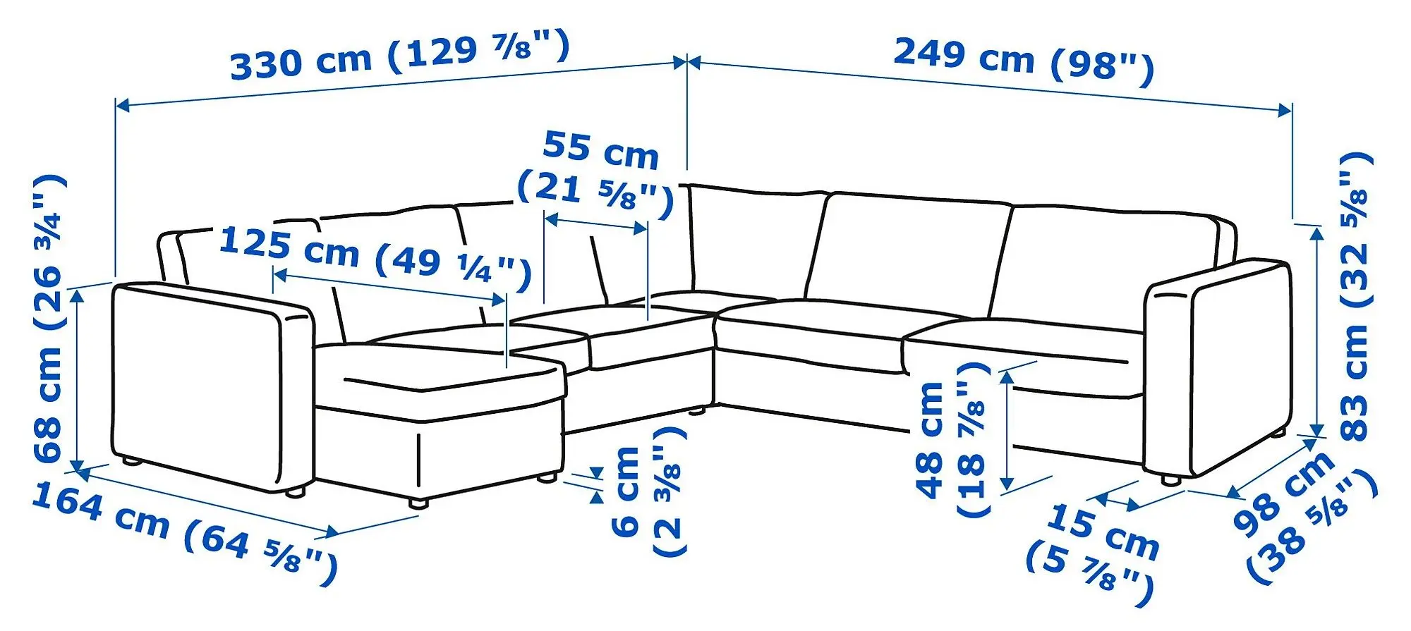 Canapea colt Ikea Vimle 5-locuri/sezlong (Gunnared Gri Mediu)