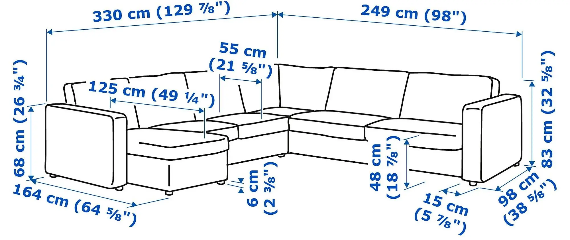 Canapea colt Ikea Vimle 5-locuri/sezlong (Hallarp Gri)