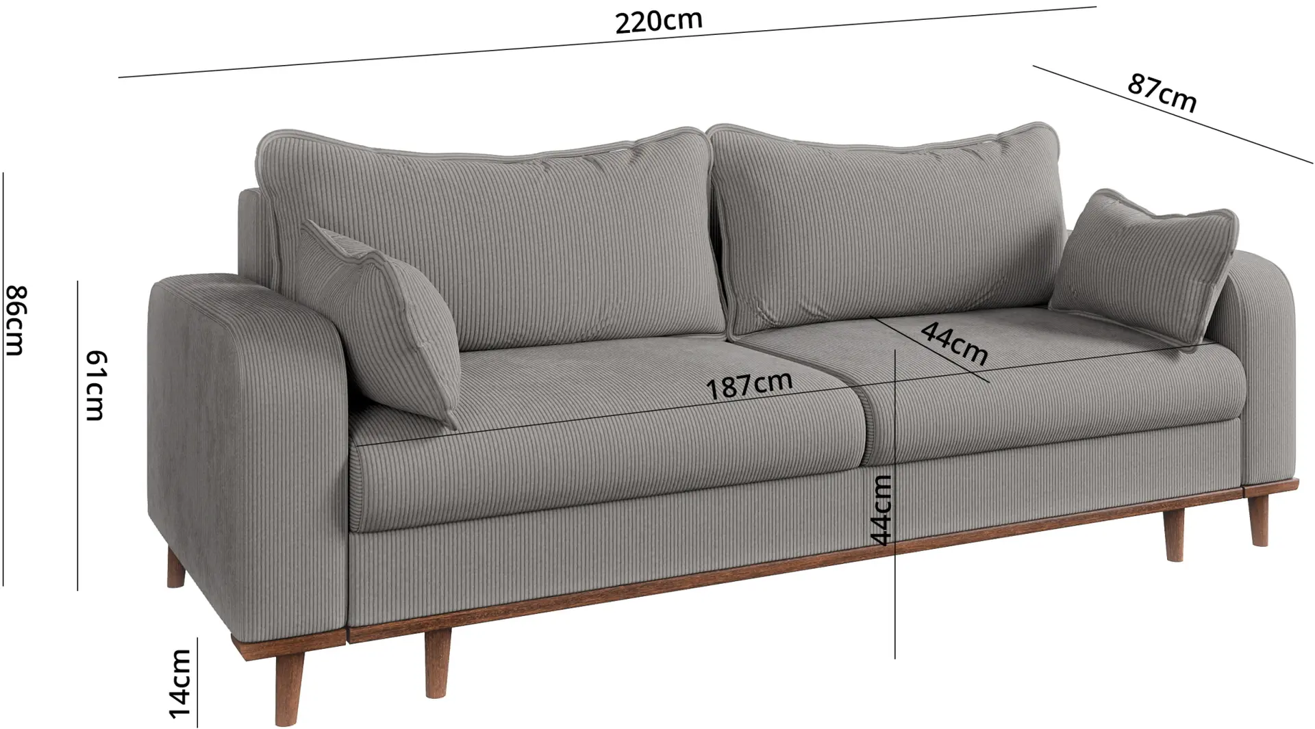 Canapea Inspira Furniture Beata 4 Seater Fjord 08 (Grey)