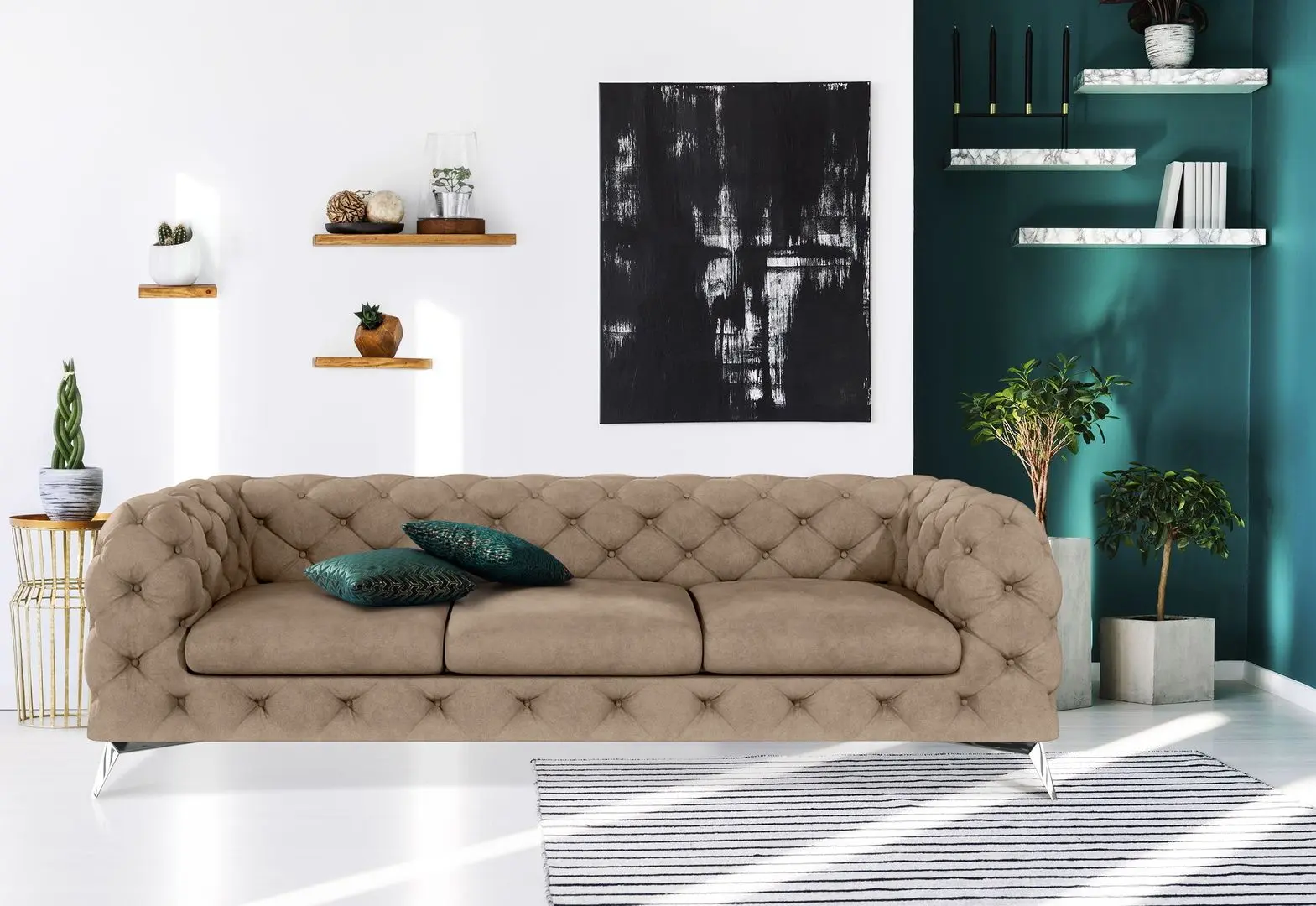 Canapea Inspira Furniture Chelsea 3 Seater Riviera 24 (Beige/Silver)