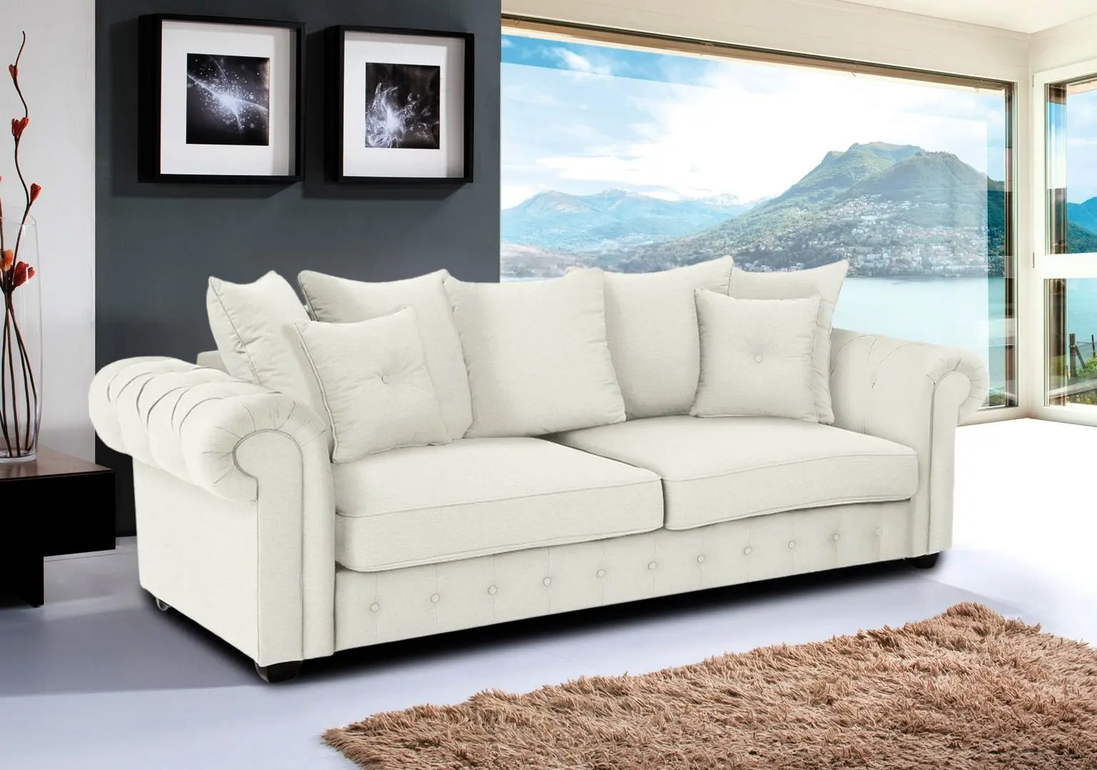 Canapea Inspira Furniture Leicester 2.5 Seater Cosmic 10 (Cream)