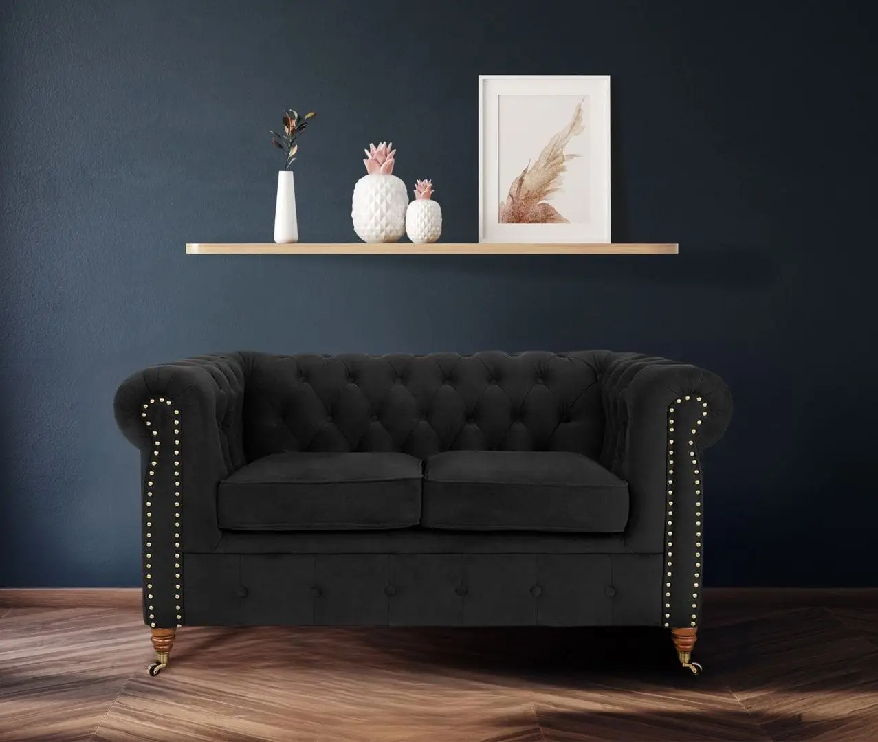 Canapea Inspira Furniture Oxford 2 Seater with Casters Riviera 100 (Black)