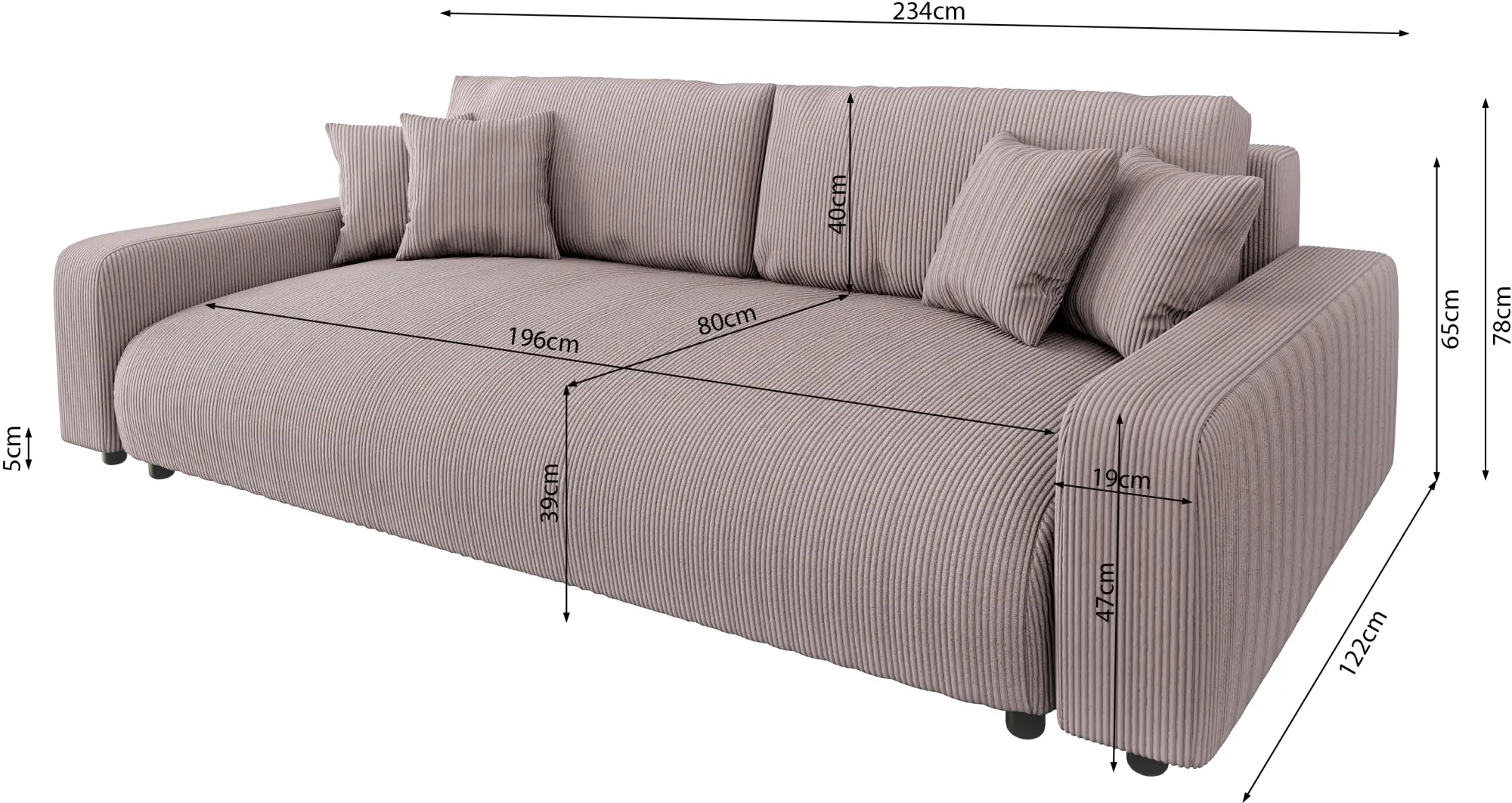 Canapea Inspira Furniture Sara 4 Seater Lincoln 61 (Pink)