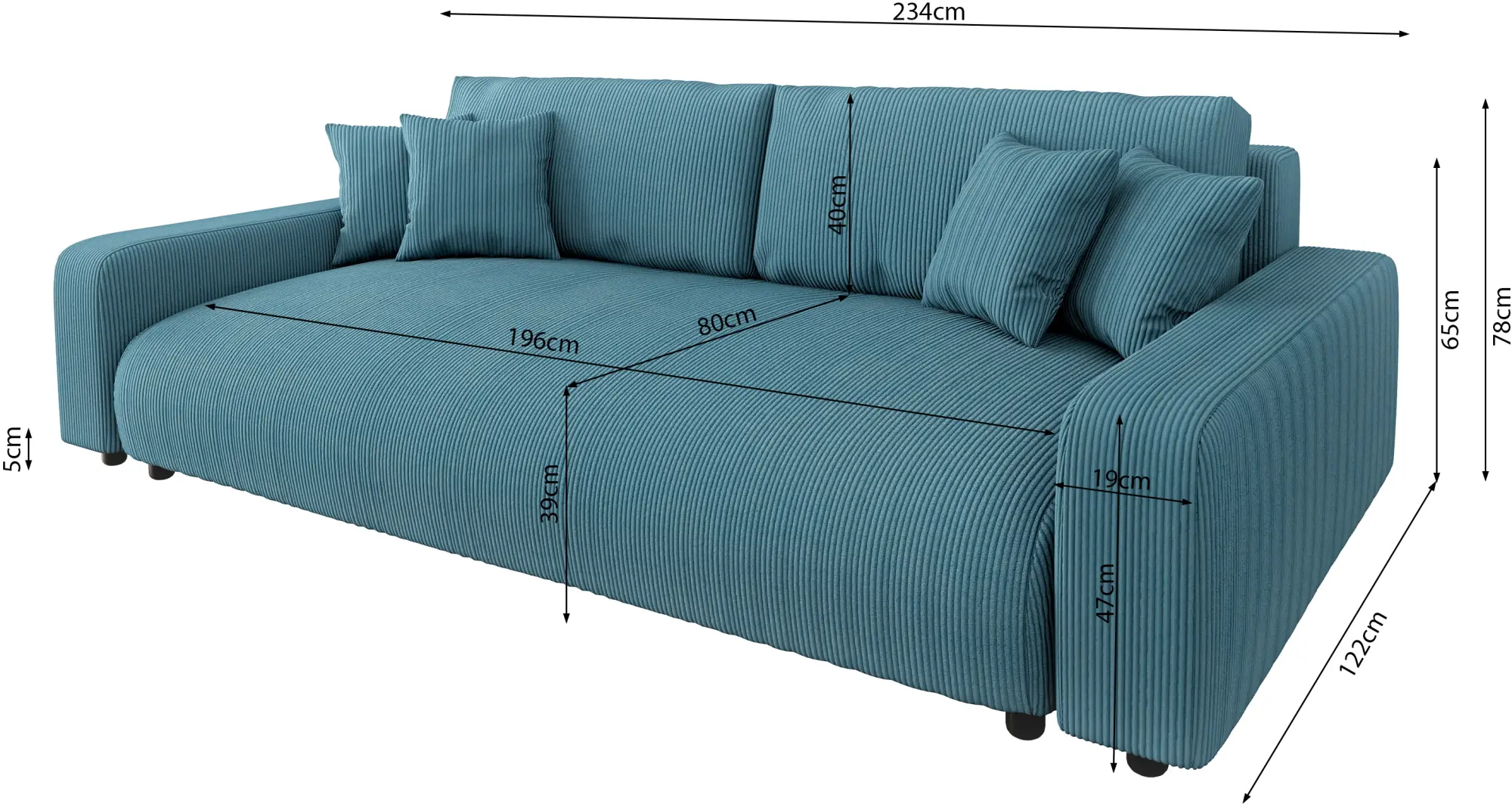 Canapea Inspira Furniture Sara 4 Seater Lincoln 75 (Turquoise)