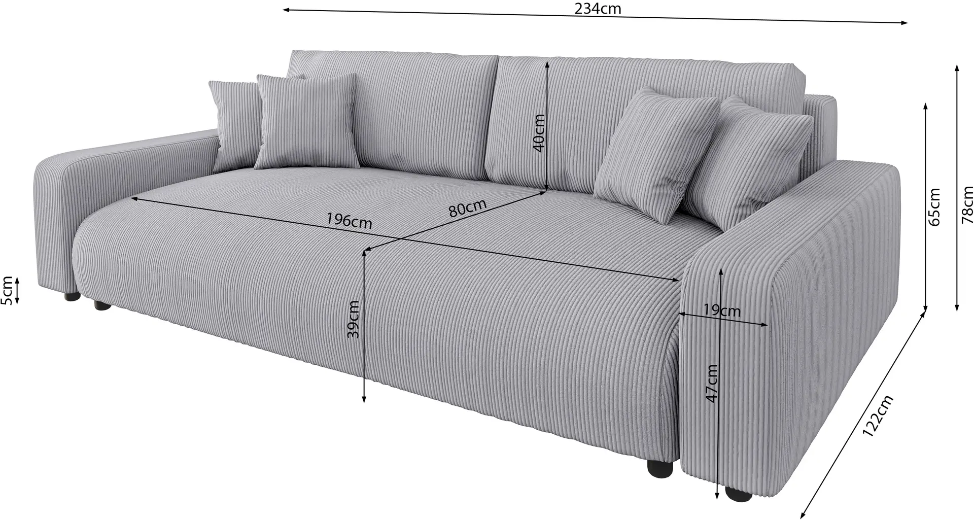 Canapea Inspira Furniture Sara 4 Seater Lincoln 86 (Grey)