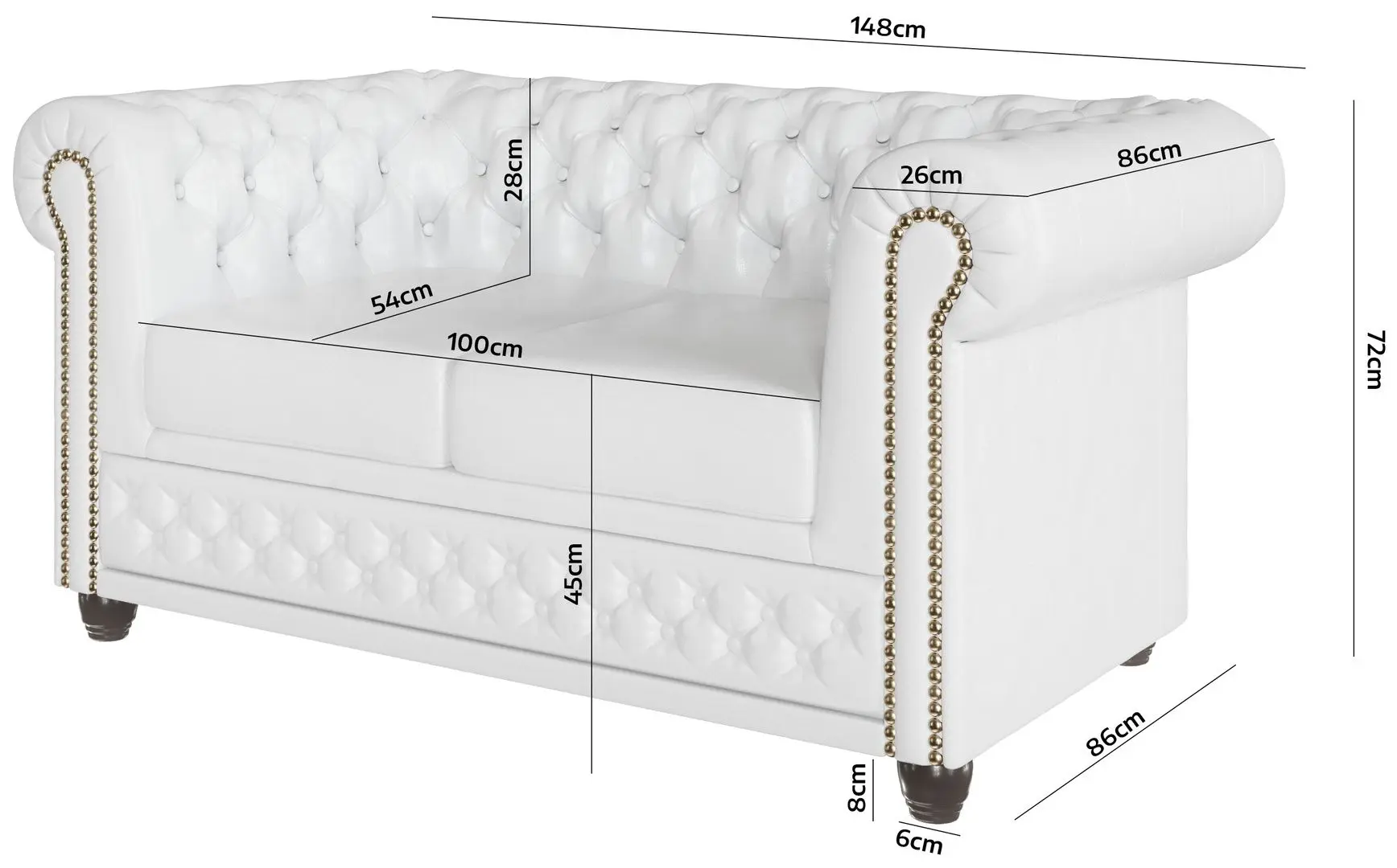 Canapea Inspira Furniture York 2 Seater MG 0 (White)