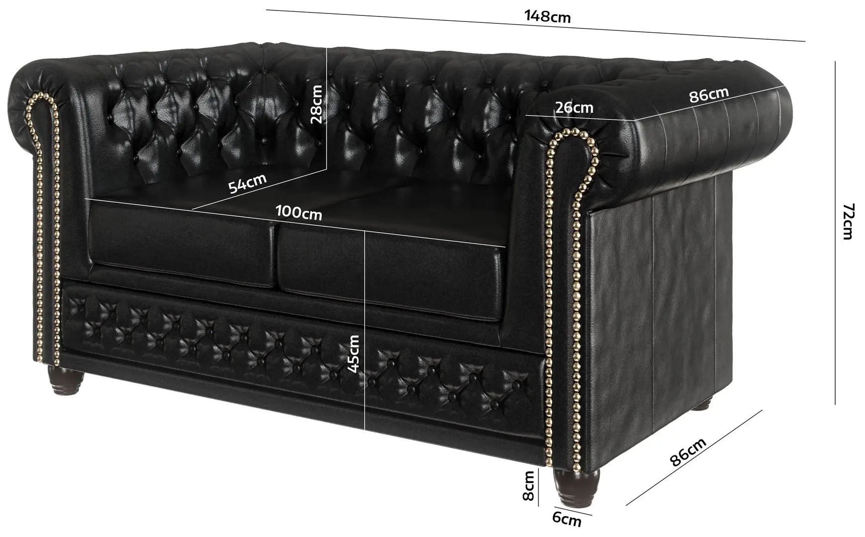 Canapea Inspira Furniture York 2 Seater MG 13 (Black)