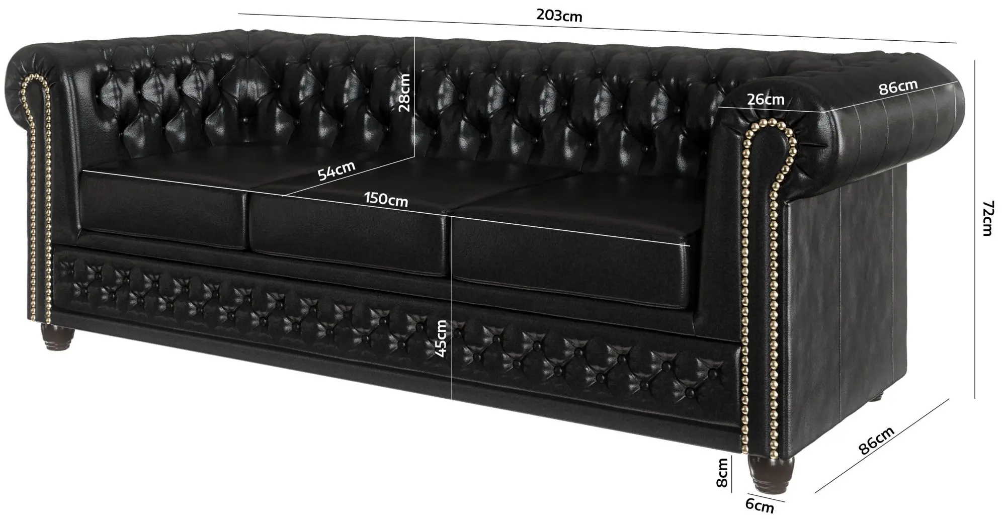 Диван Inspira Furniture York 3 Seater MG 13 (Black)