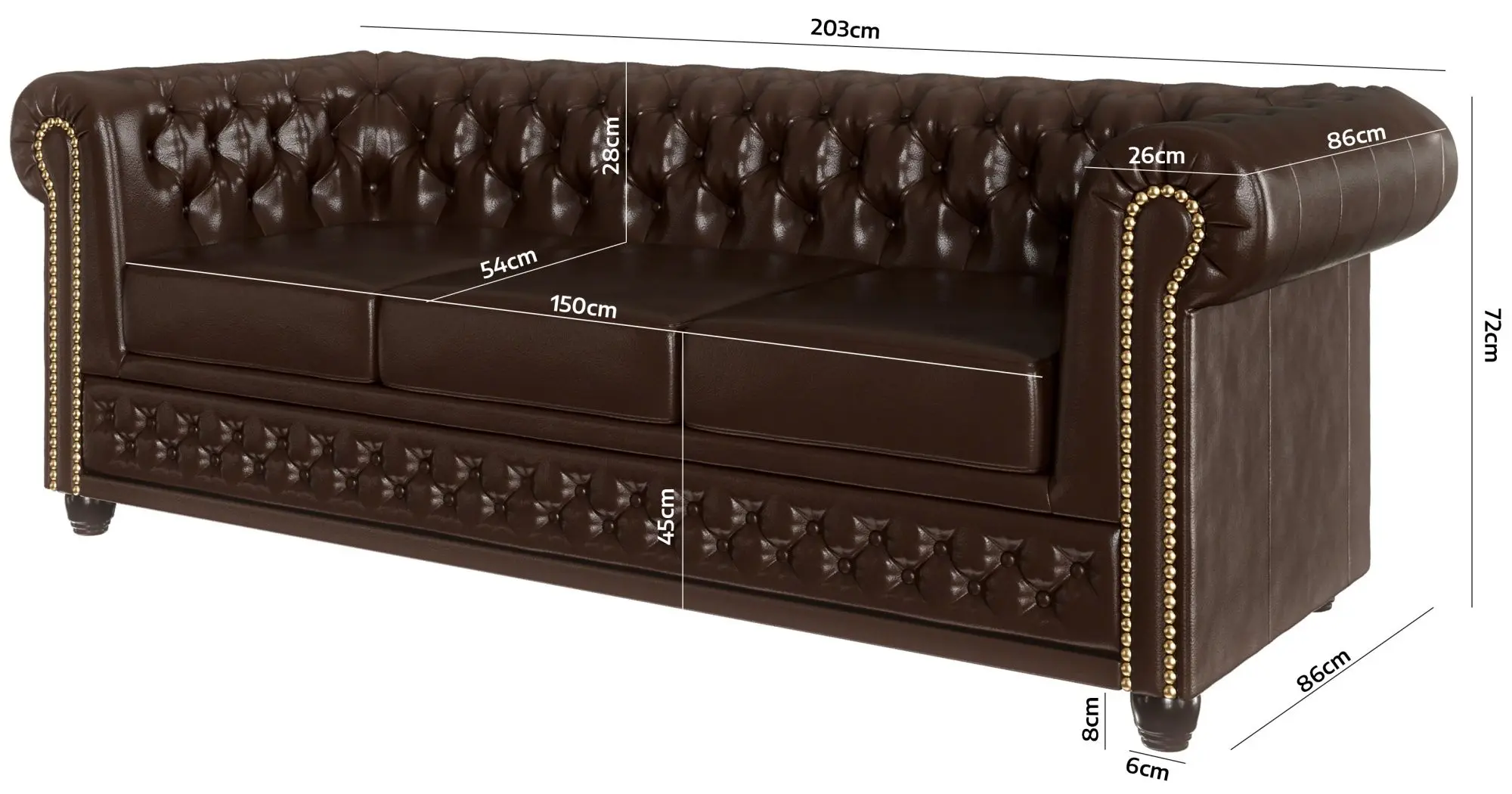 Диван Inspira Furniture York 3 Seater MG 14 (Chocolate)
