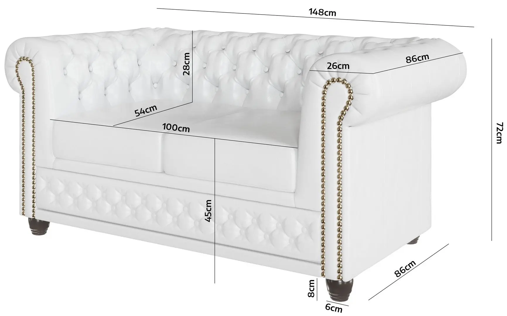 Canapea extensibila Inspira Furniture York 2 Seater 81x187 MG 0 (White)