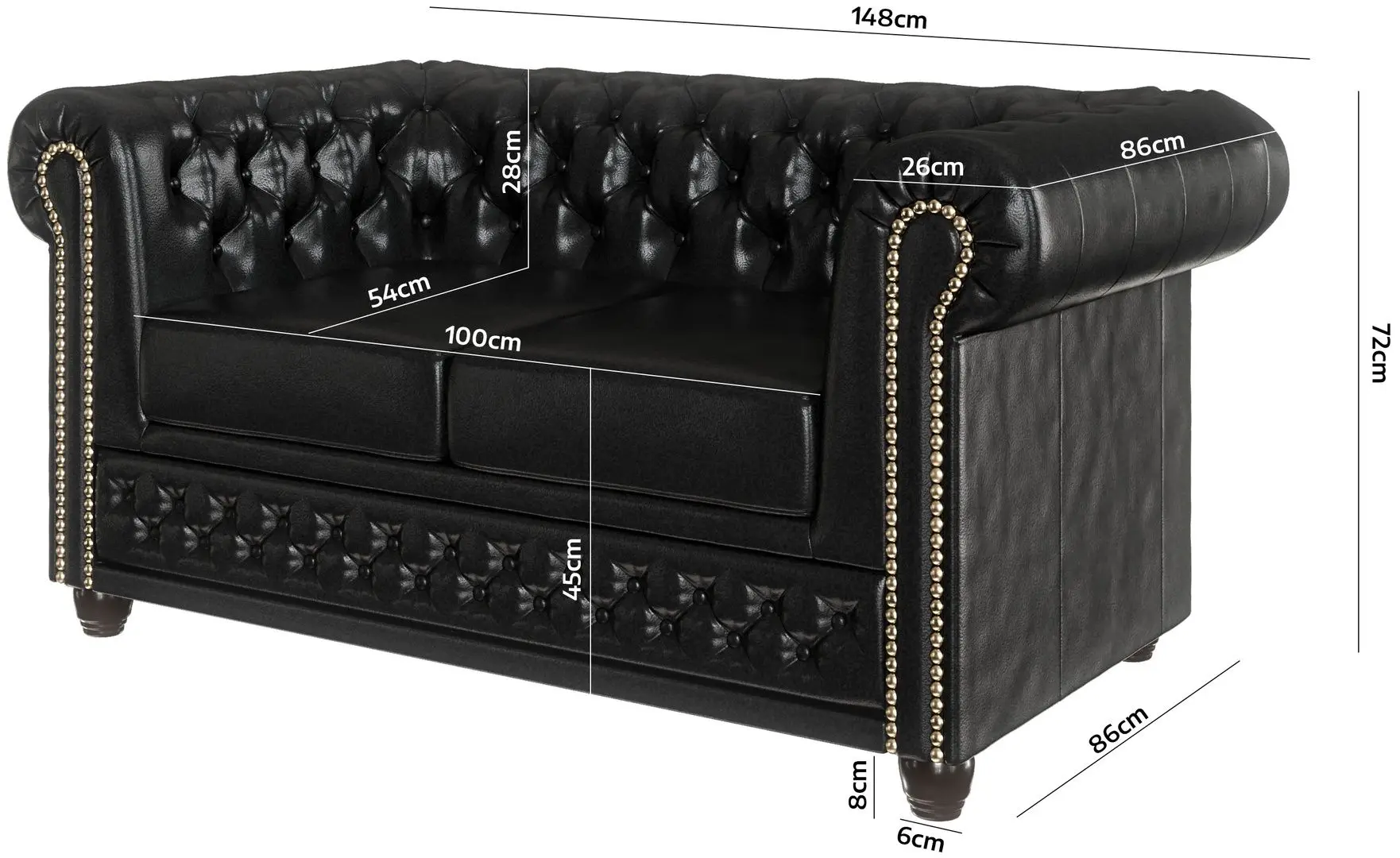 Canapea extensibila Inspira Furniture York 2 Seater 81x187 MG 13 (Black)