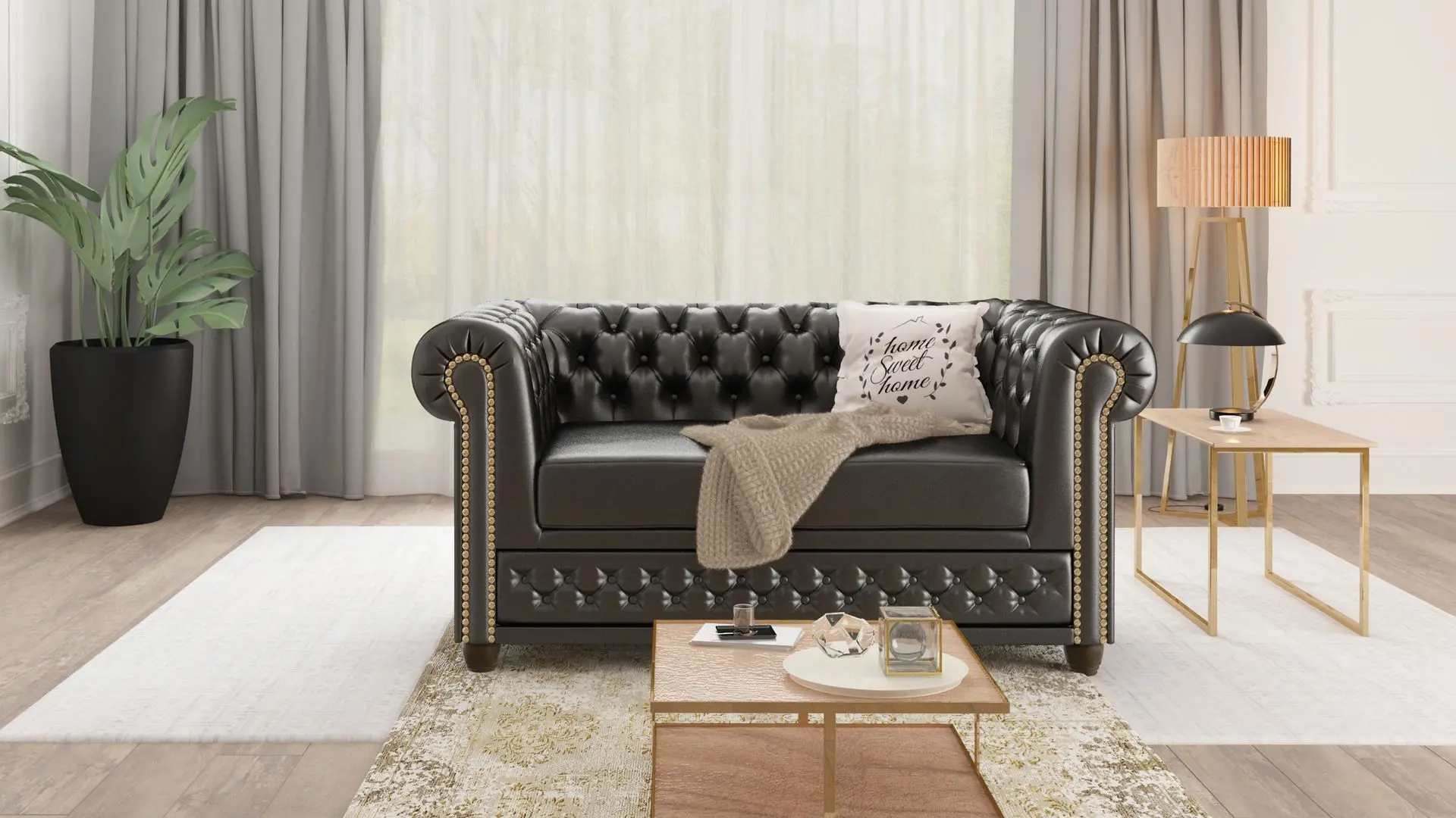 Canapea extensibila Inspira Furniture York 2 Seater 81x187 MG 13 (Black)