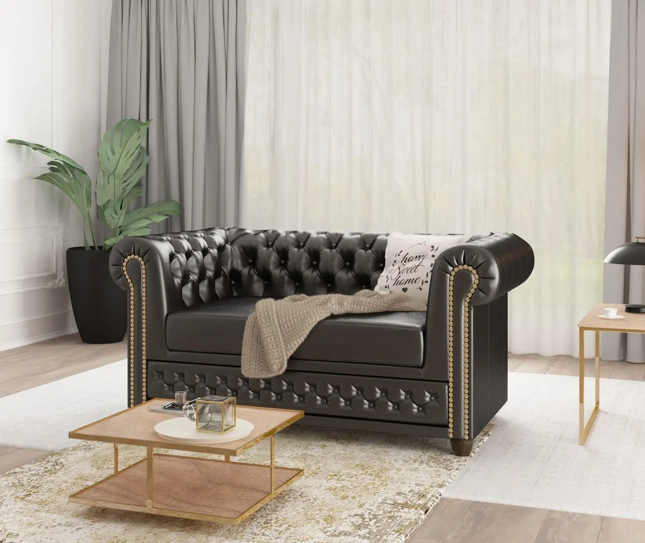 Canapea extensibila Inspira Furniture York 2 Seater 81x187 MG 13 (Black)