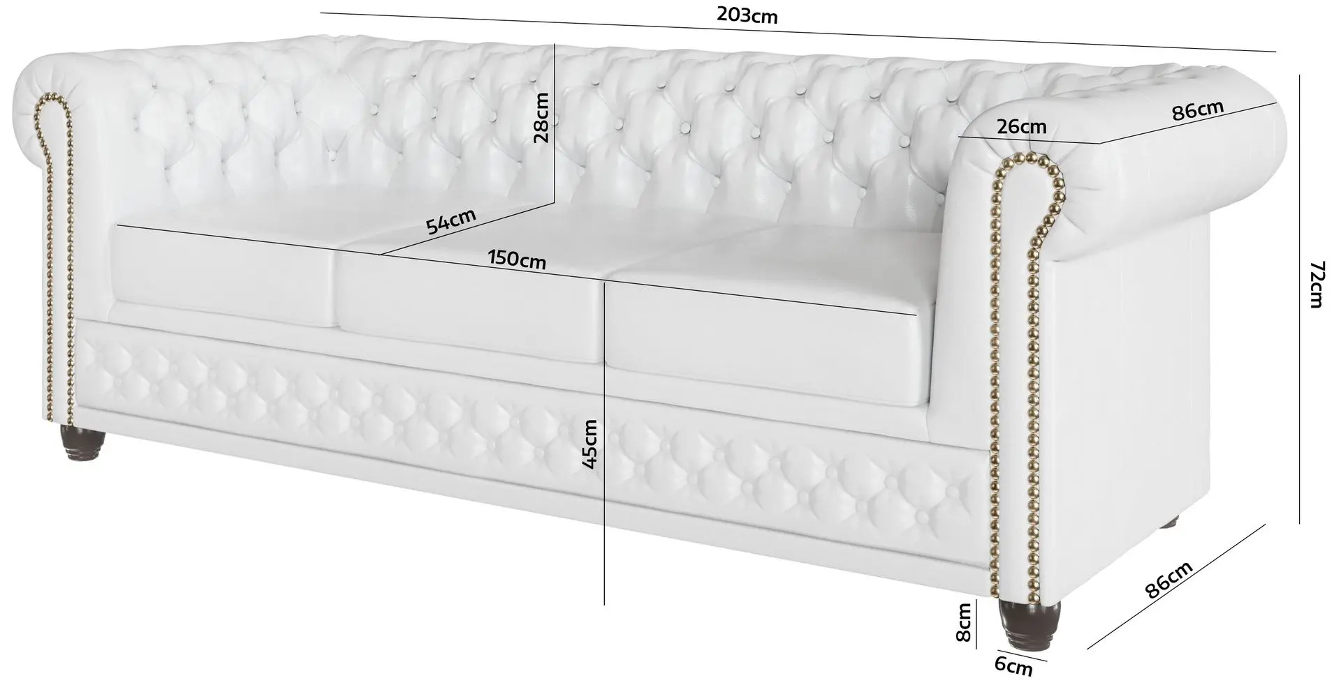 Canapea extensibila Inspira Furniture York 3 Seater 129x187 MG 0 (White)