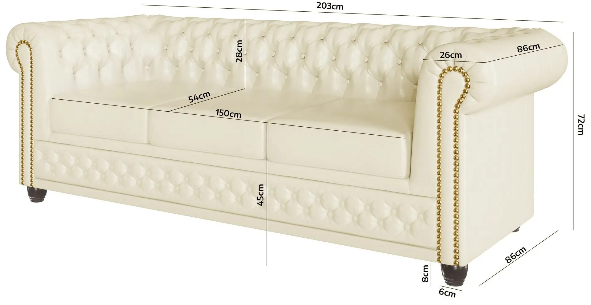 Canapea extensibila Inspira Furniture York 3 Seater 129x187 MG 1 (Cream)