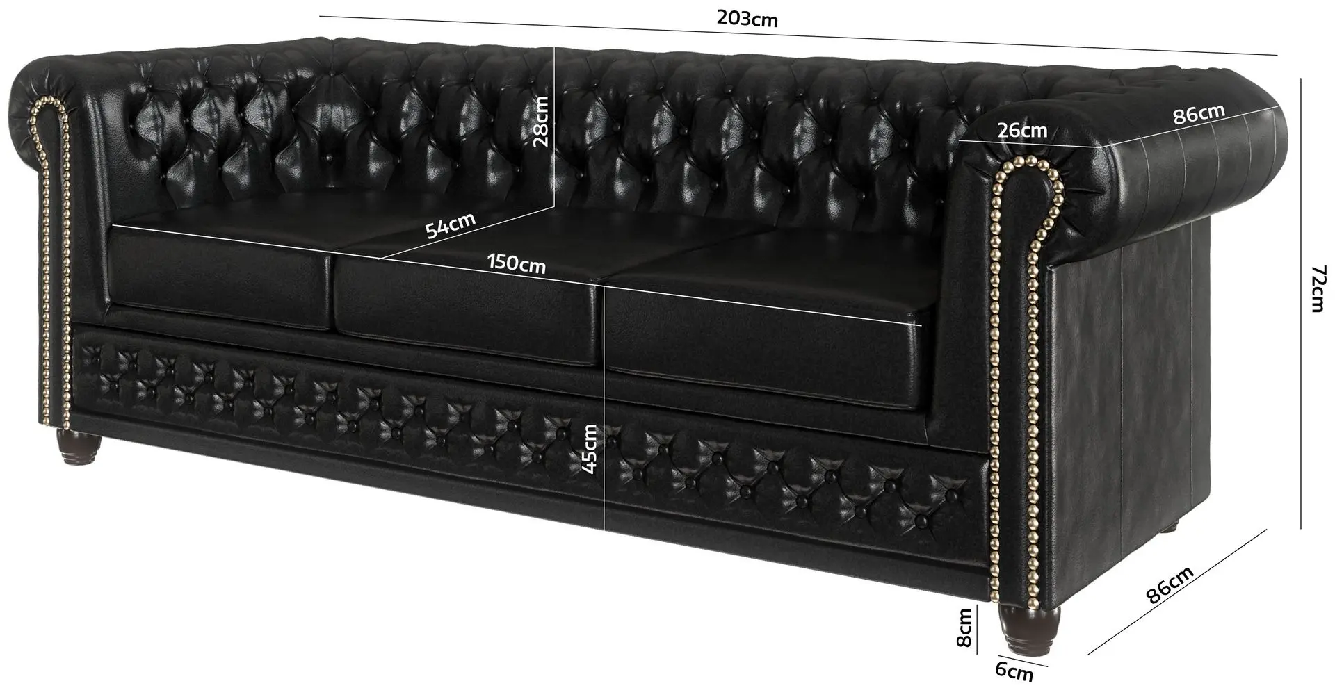 Canapea extensibila Inspira Furniture York 3 Seater 129x187 MG 13 (Black)