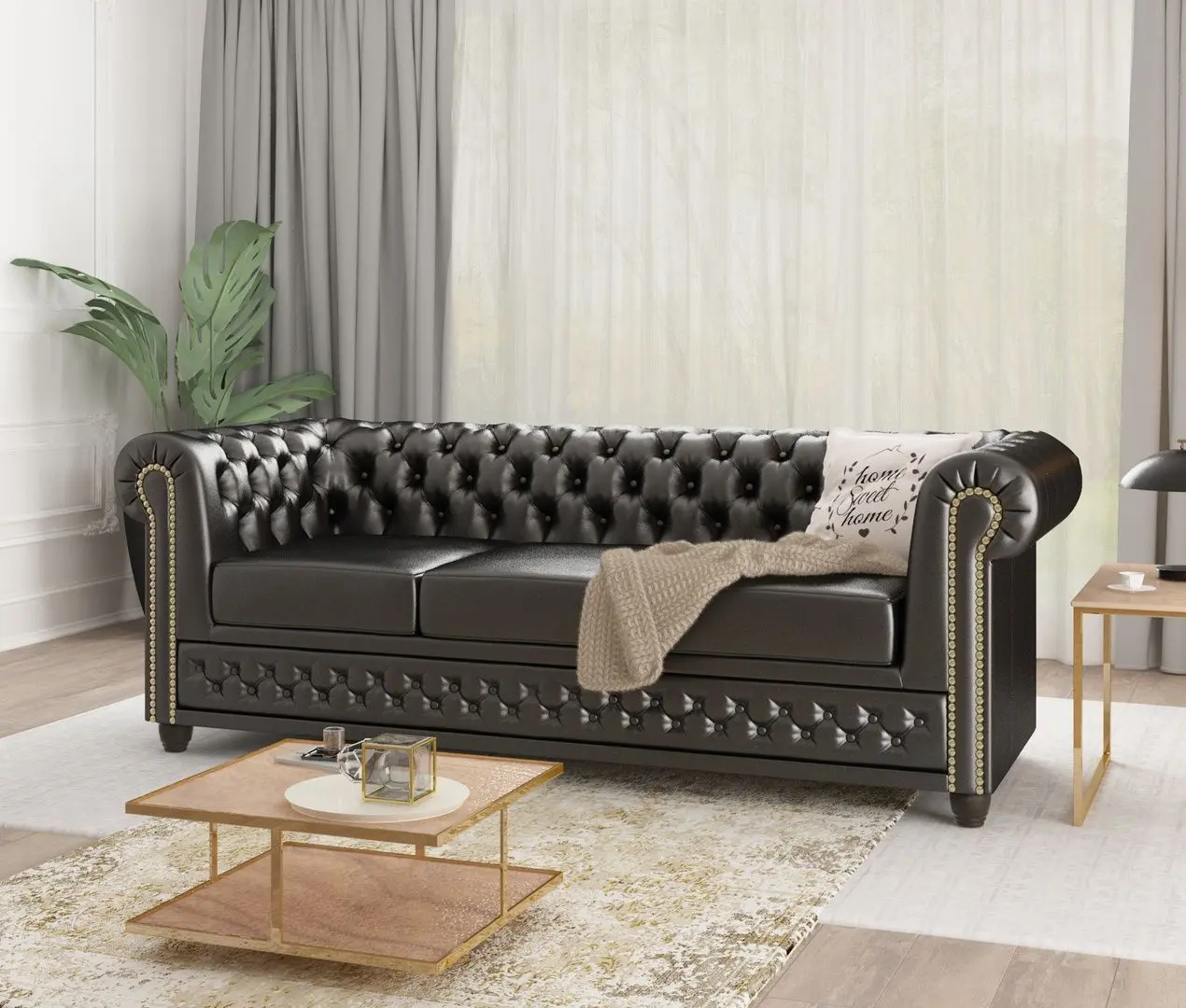 Canapea extensibila Inspira Furniture York 3 Seater 129x187 MG 13 (Black)