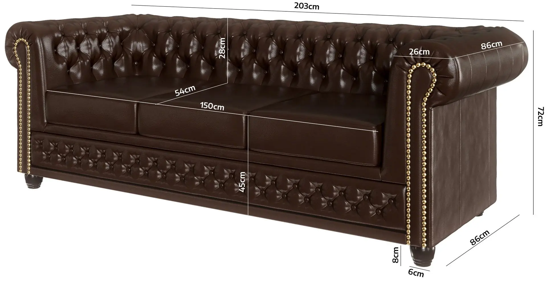 Canapea extensibila Inspira Furniture York 3 Seater 129x187 MG 14 (Chocolate)