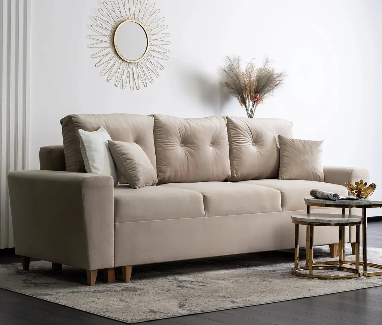 Диван Mebel Elite Emil Velutto 02 (Beige/Natural Oak)