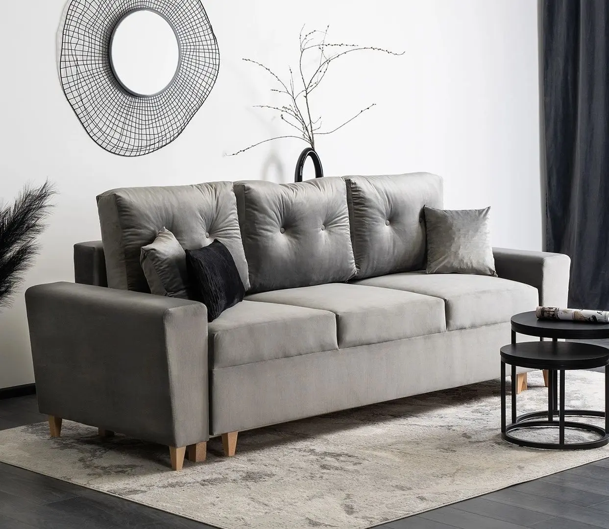 Диван Mebel Elite Emil Velutto 16 (Grey/Natural Oak)
