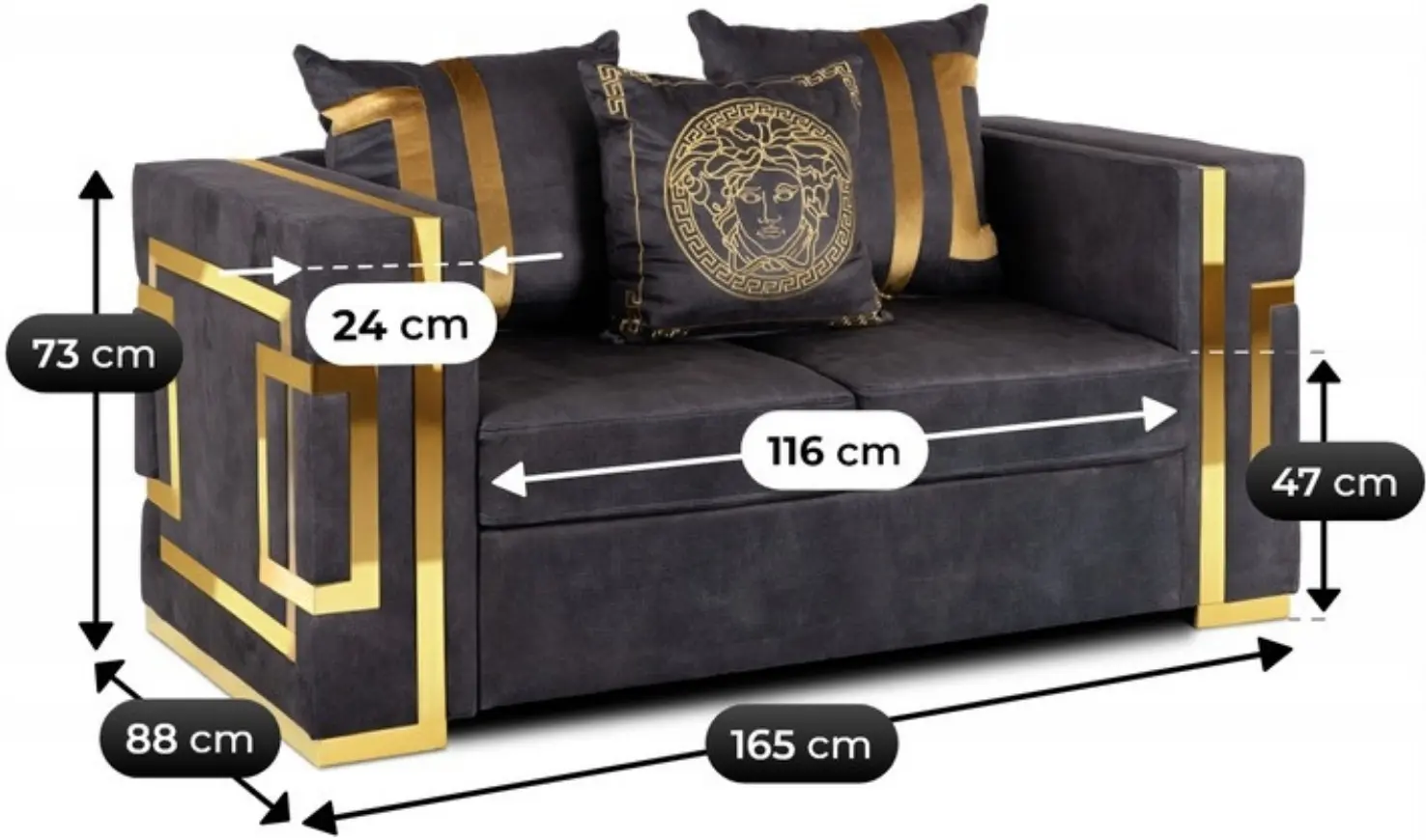 Диван Mebel Elite Pallazo 2S (Black/Gold) - 9