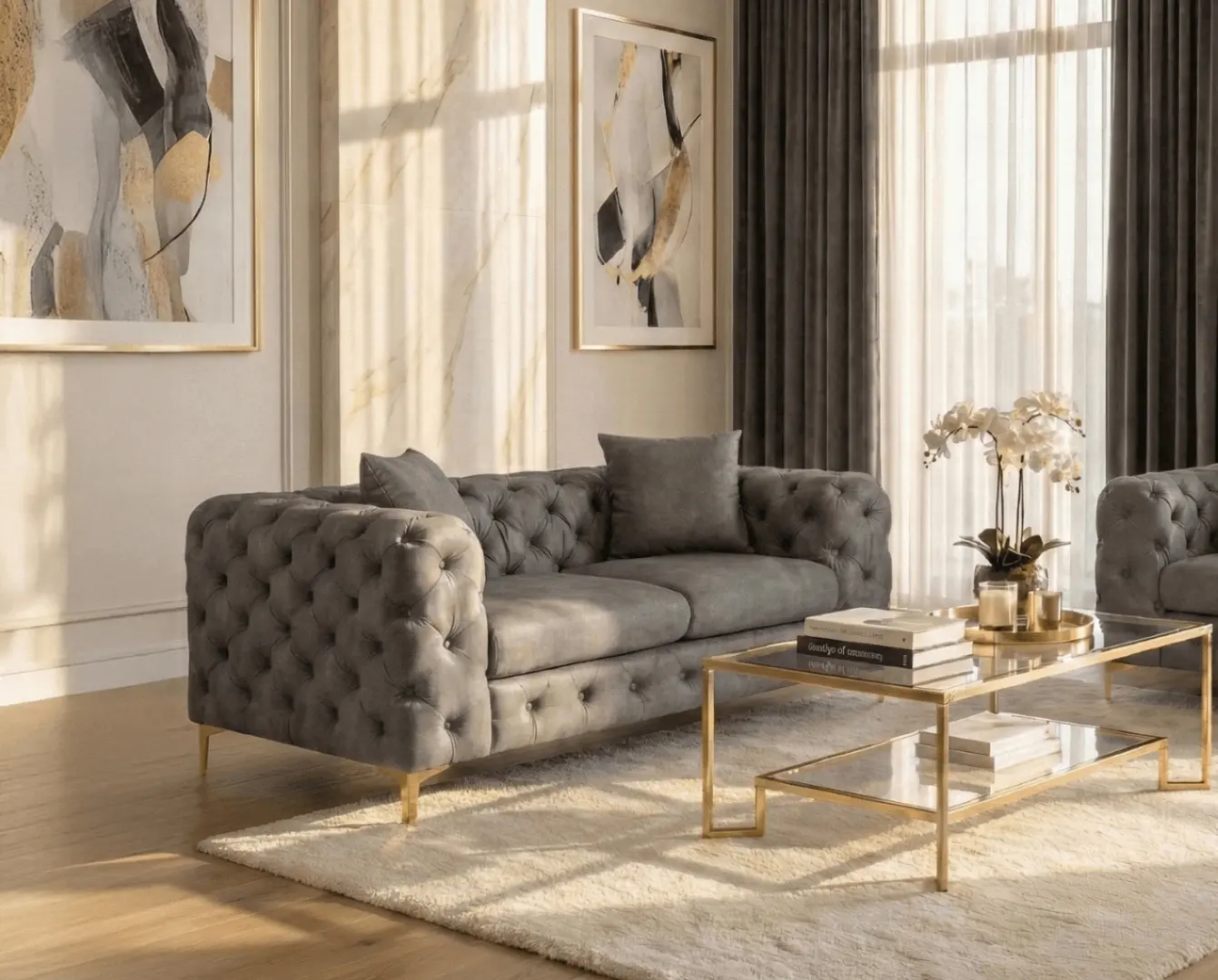 Диван Mebel Elite Sorrento 2S (Grey/Gold)