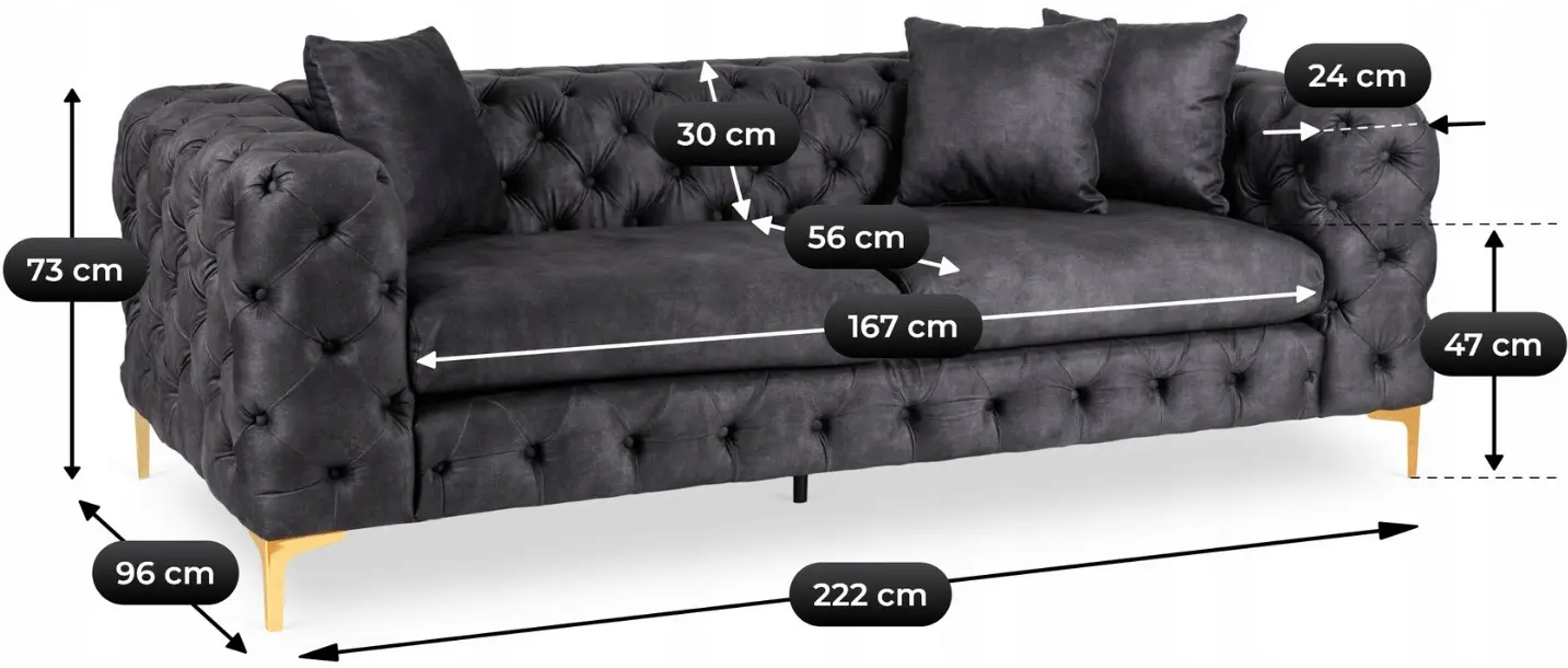 Диван Mebel Elite Sorrento 3S (Black/Gold) - 9