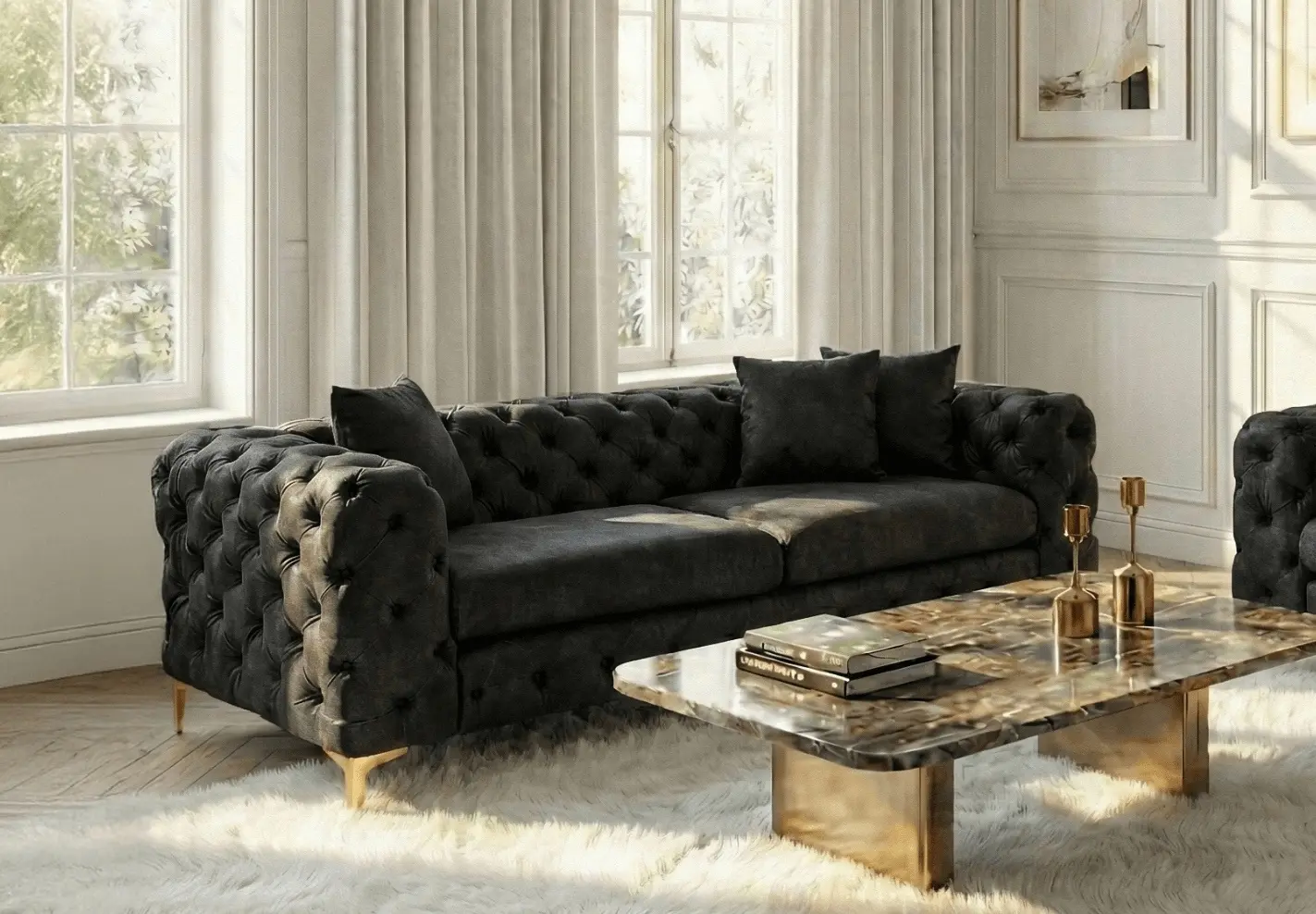 Диван Mebel Elite Sorrento 3S (Black/Gold)