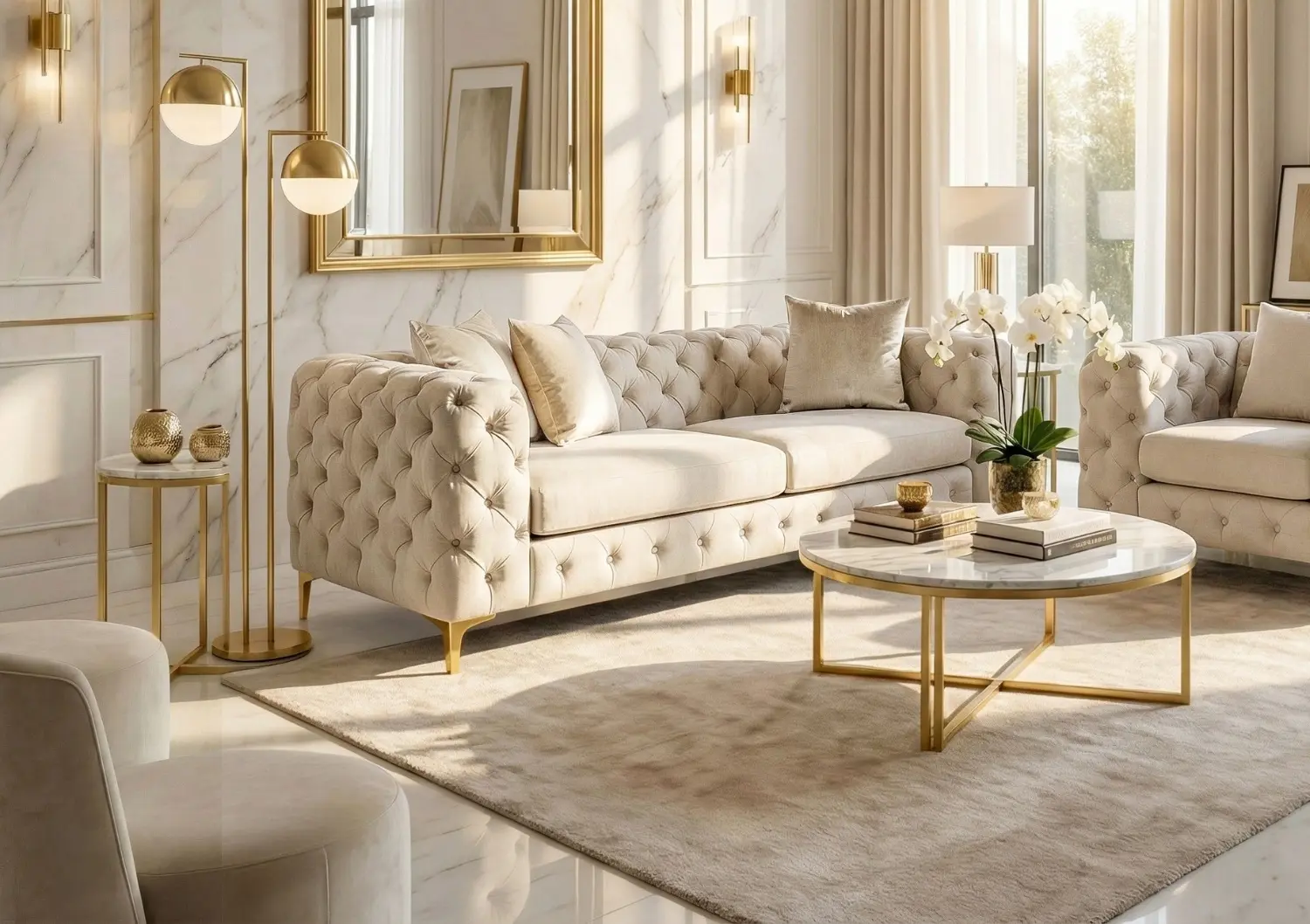 Диван Mebel Elite Sorrento 3S (Cream/Gold)