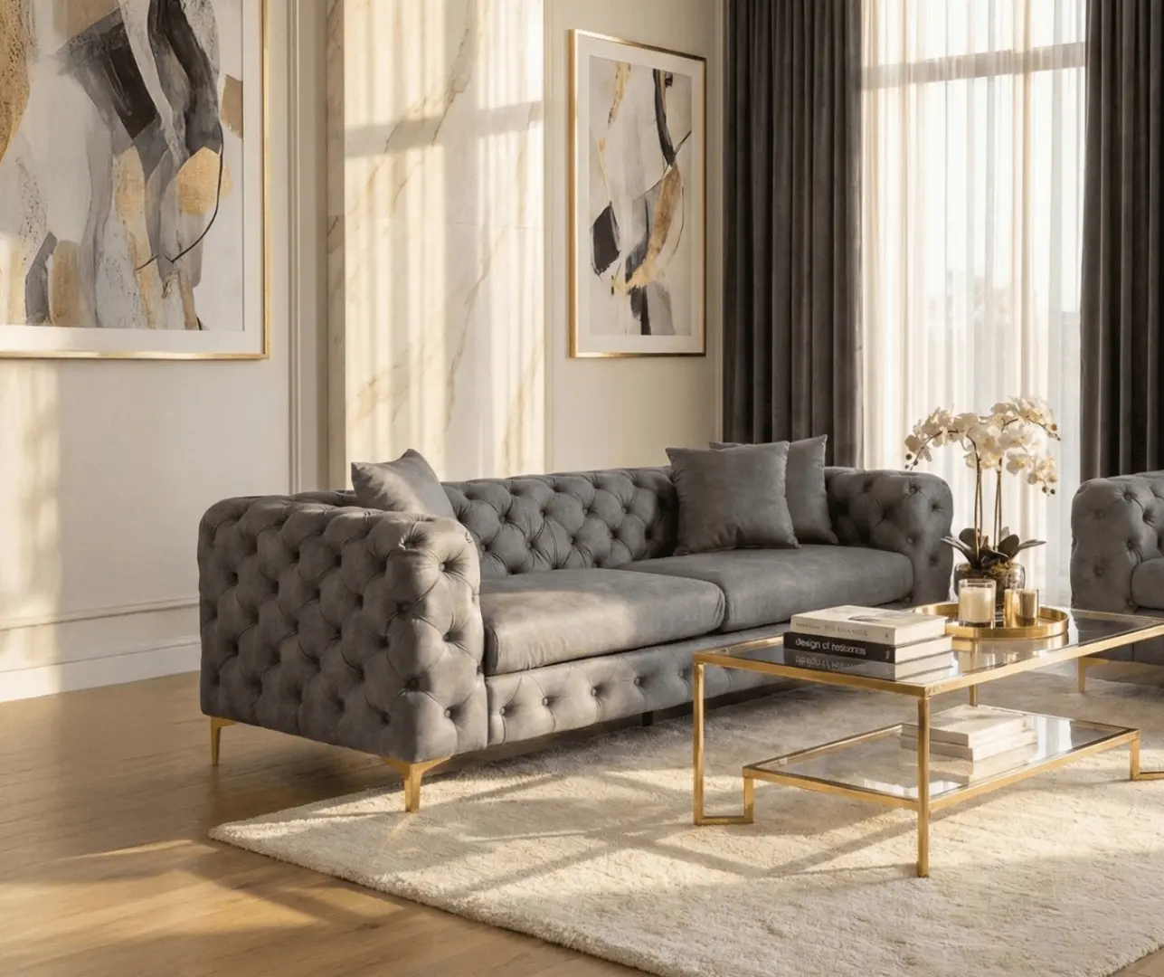 Диван Mebel Elite Sorrento 3S (Grey/Gold)