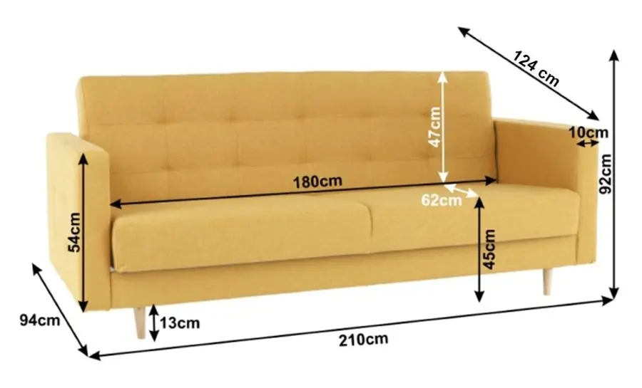 Canapea extensibila Mobhaus Amedia 3-locuri (Mustard)