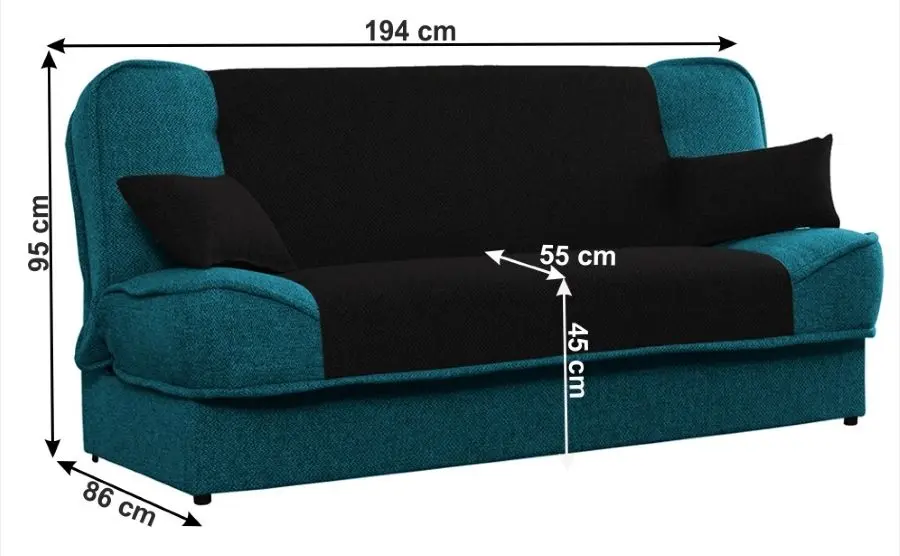 Canapea extensibila Mobhaus Asia New (Turquoise/Black)