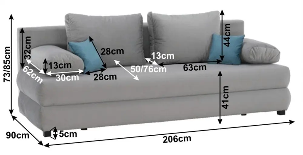 Canapea extensibila Mobhaus Cliv (Gray/Turquoise)