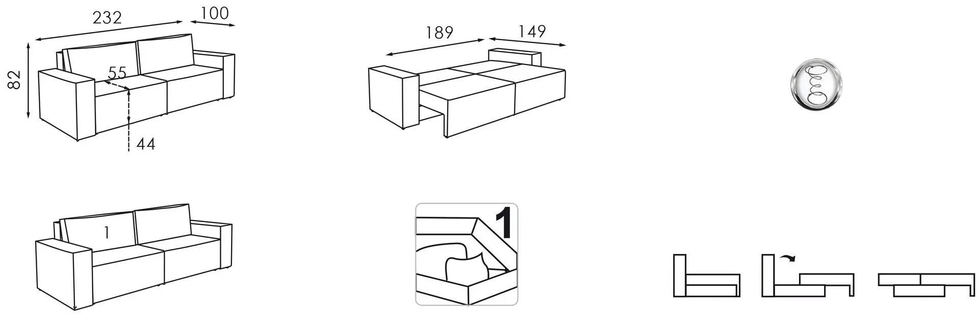 Canapea Modern Kvadro Alaska 10 Total Eclipse (Dark Gray)