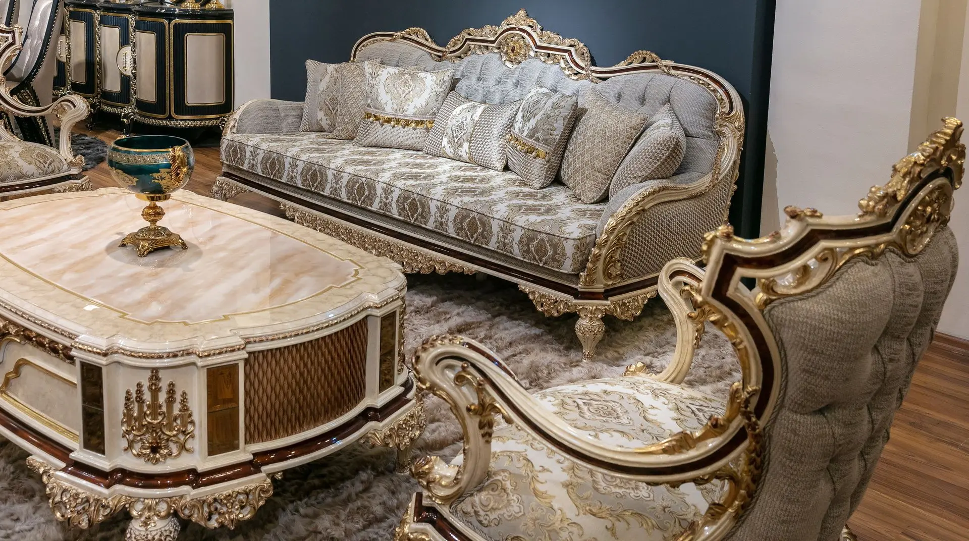 Living Charme&Luxe Furniture Basak №9 (Beige Marble/Gold/Gray)