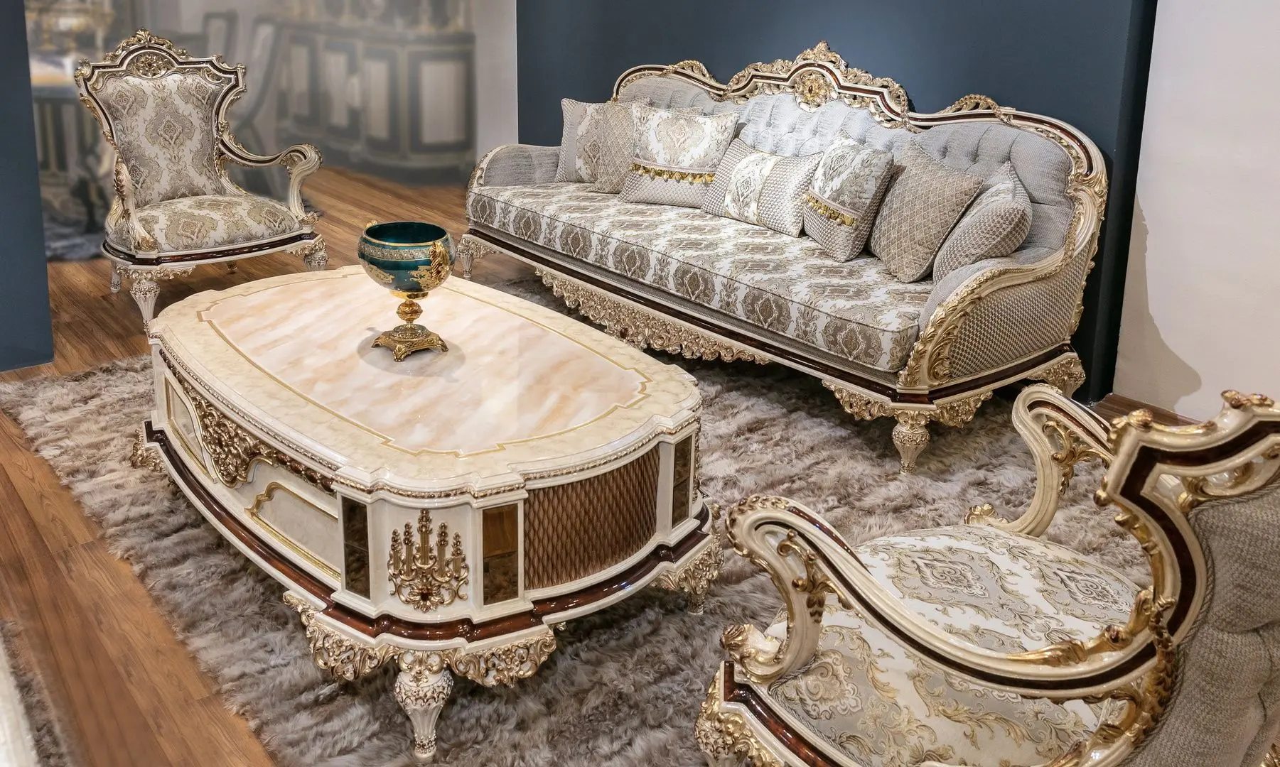 Living Charme&Luxe Furniture Basak №9 (Beige Marble/Gold/Gray)