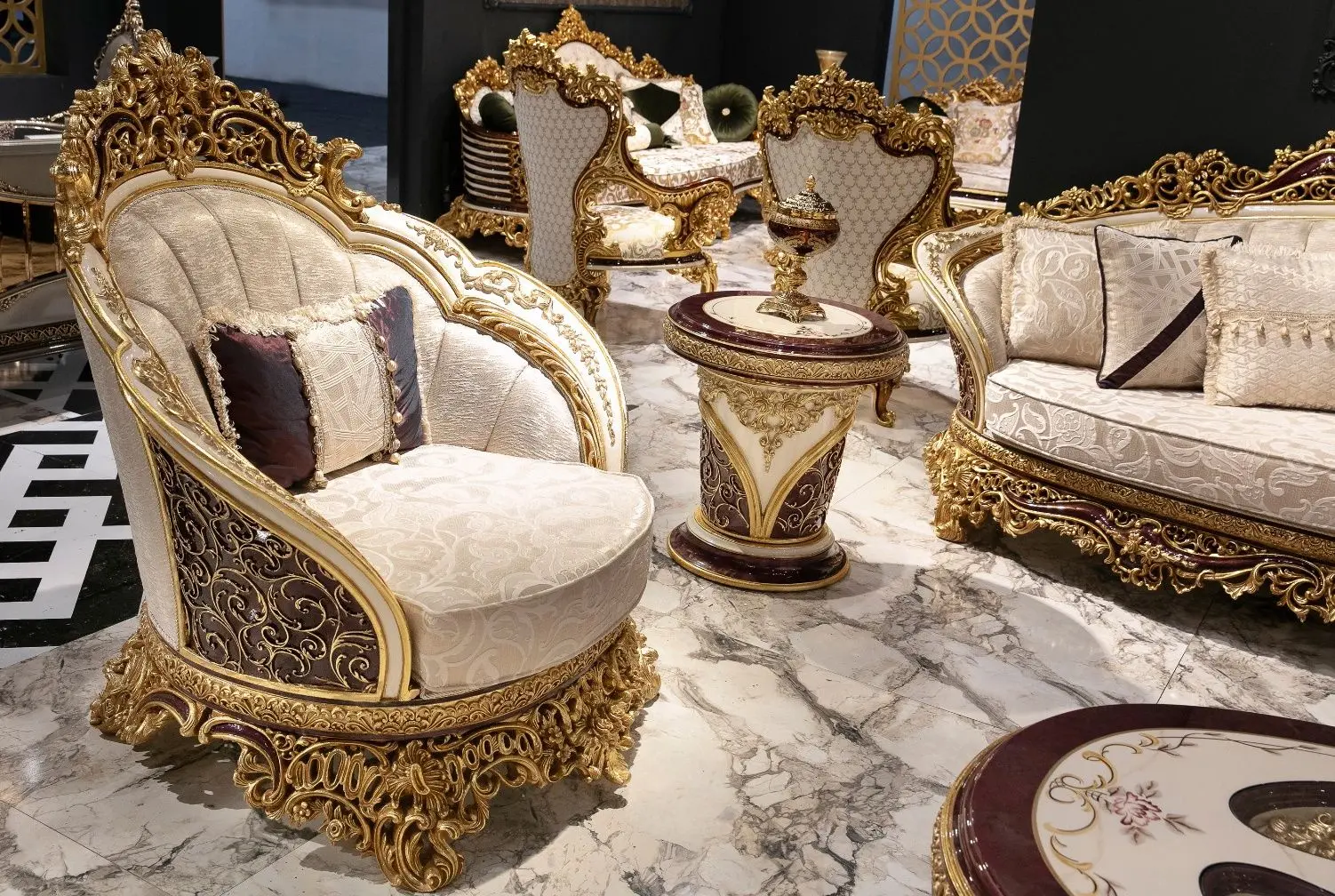 Living Charme&Luxe Furniture Estelya №9 (Beige Marble/Gold/Brown)