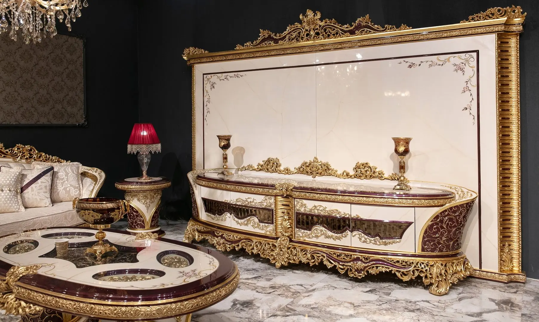 Living Charme&Luxe Furniture Estelya №9 (Beige Marble/Gold/Brown)