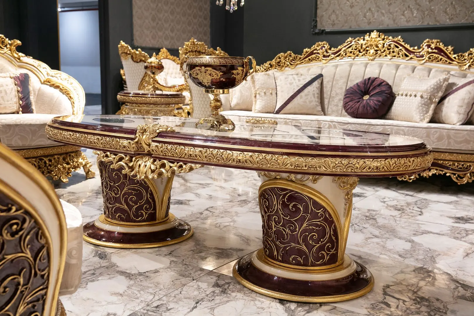 Living Charme&Luxe Furniture Estelya №9 (Beige Marble/Gold/Brown)