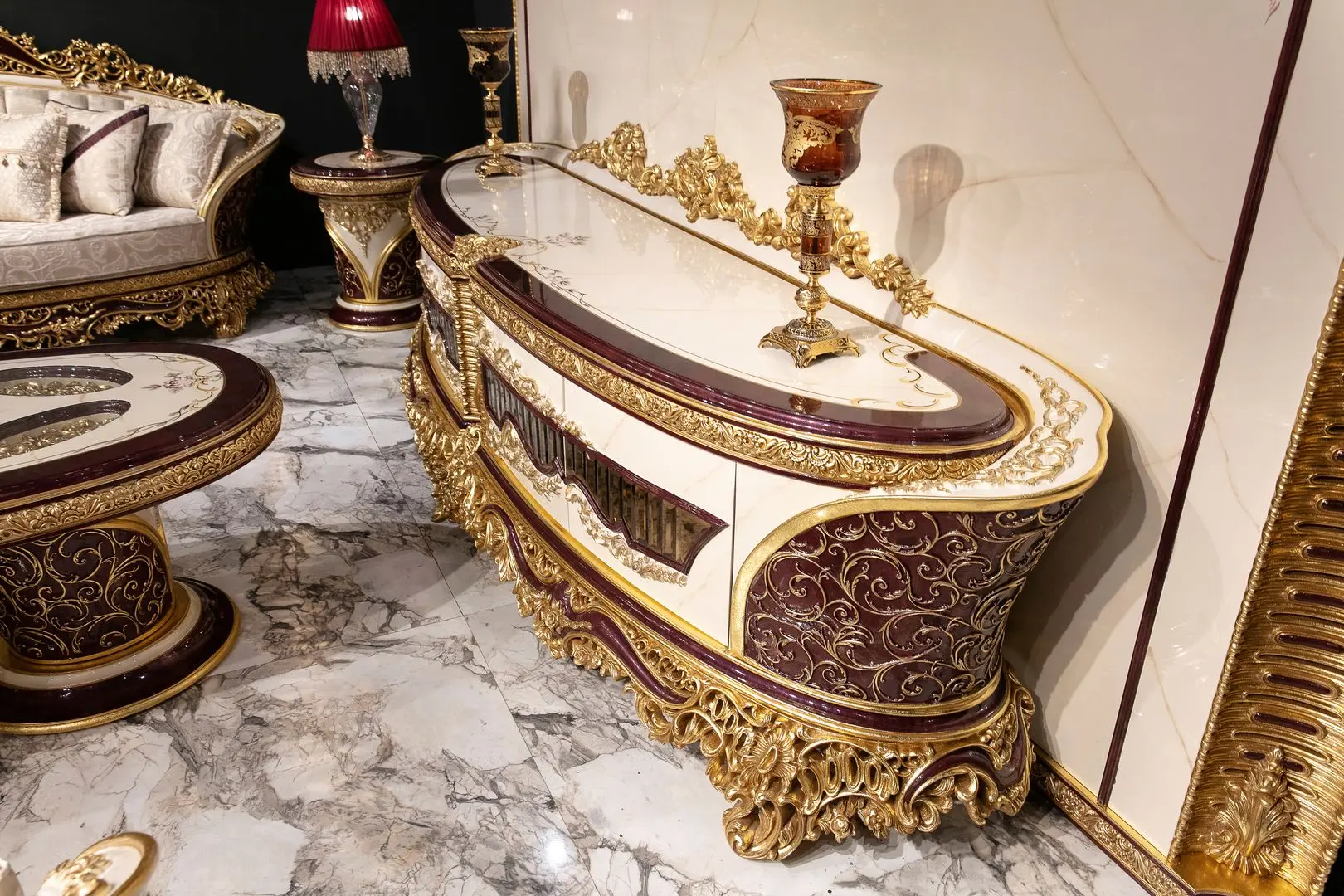 Living Charme&Luxe Furniture Estelya №9 (Beige Marble/Gold/Brown)