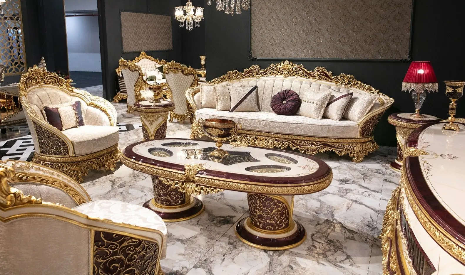 Living Charme&Luxe Furniture Estelya №9 (Beige Marble/Gold/Brown)