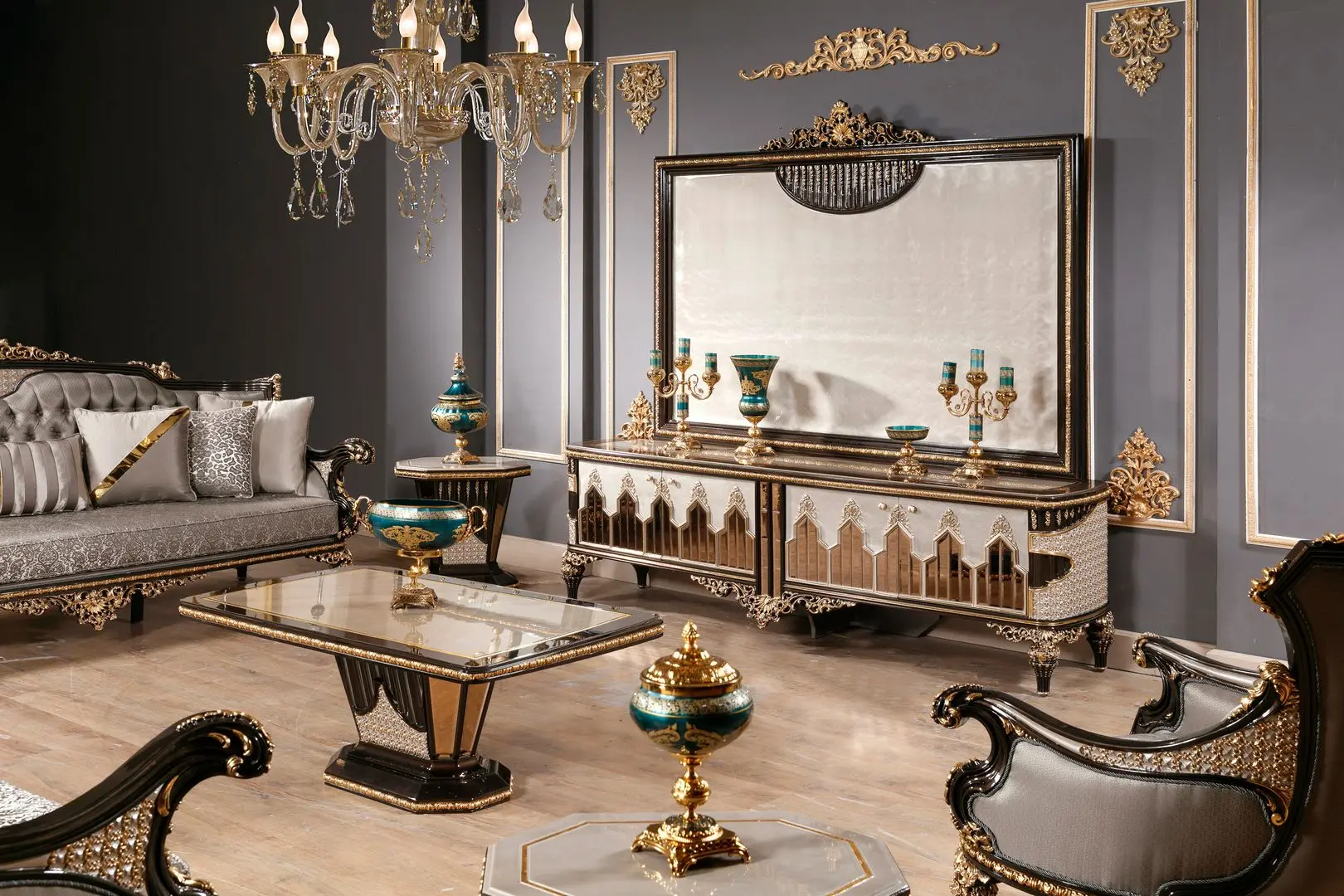 Living Charme&Luxe Furniture Manolya №9 (Chocolate/Gold/Gray)