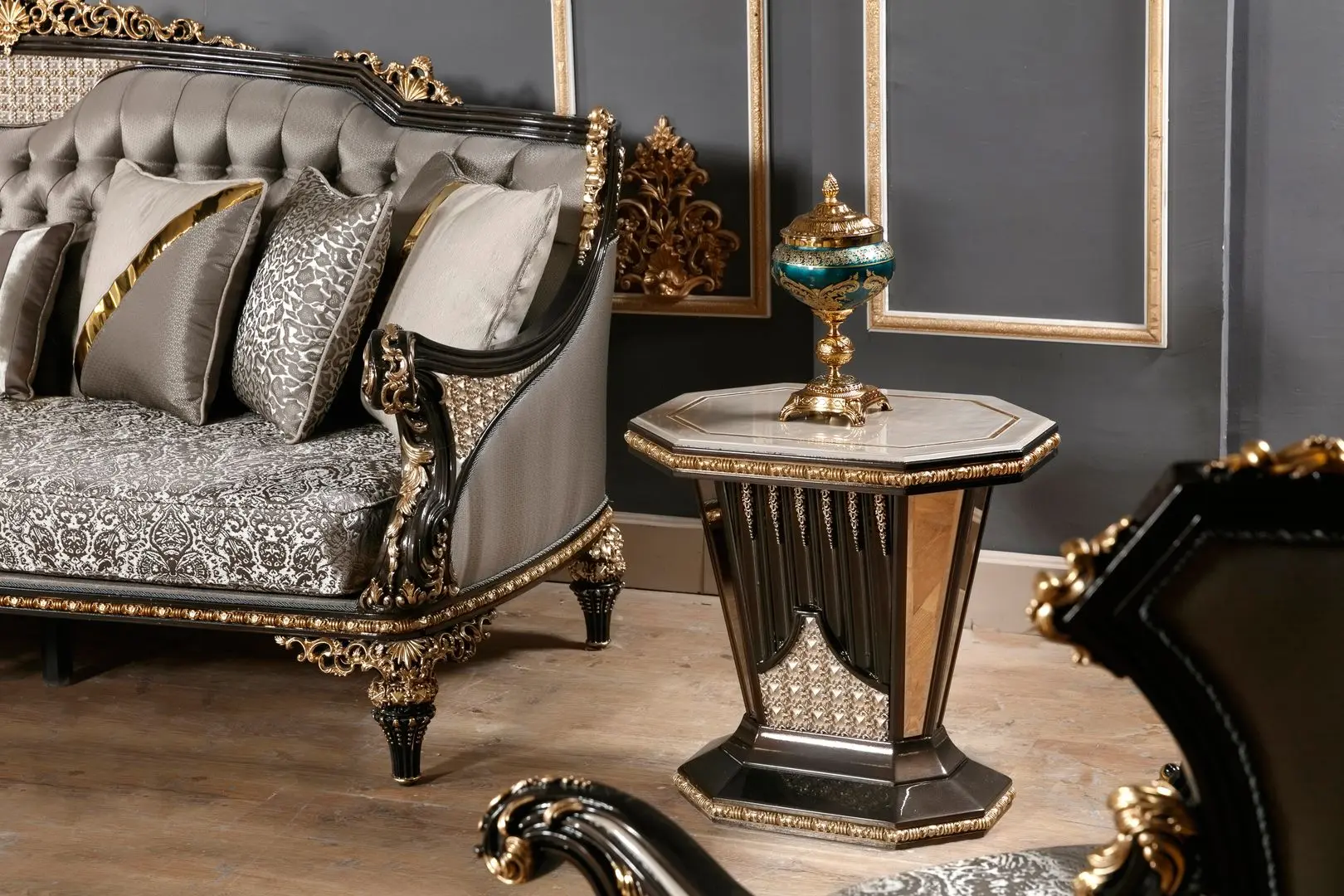 Living Charme&Luxe Furniture Manolya №9 (Chocolate/Gold/Gray)