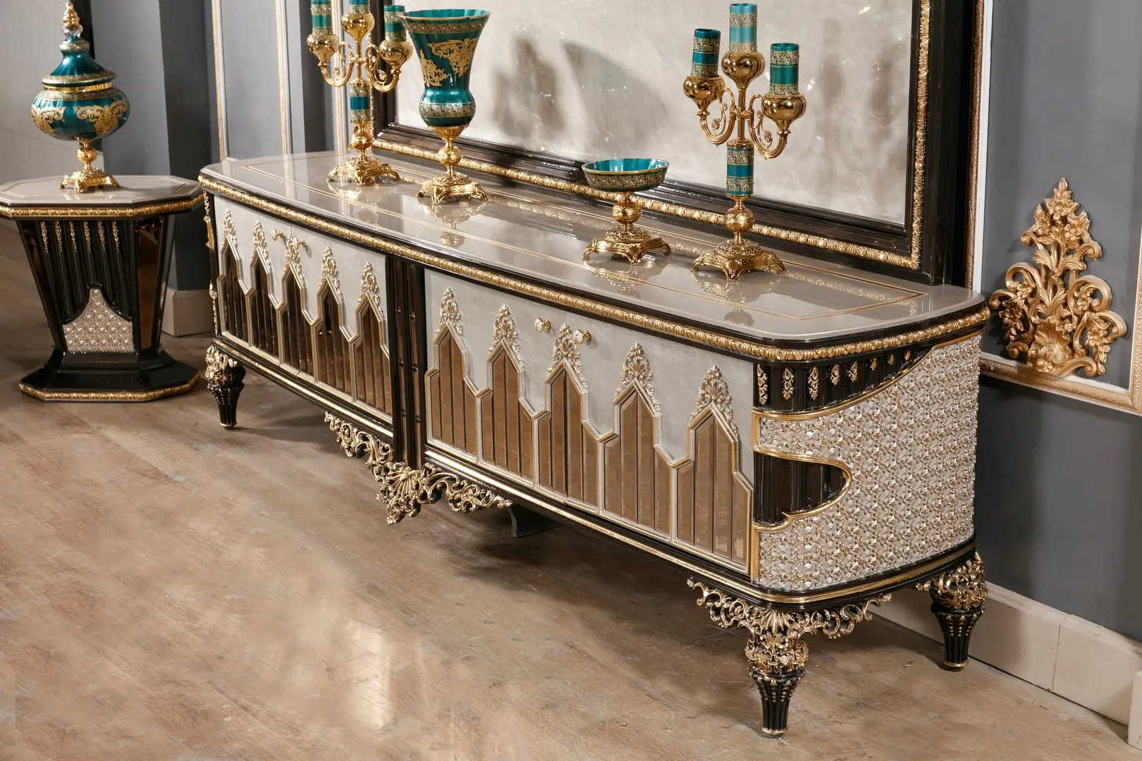 Living Charme&Luxe Furniture Manolya №9 (Chocolate/Gold/Gray)