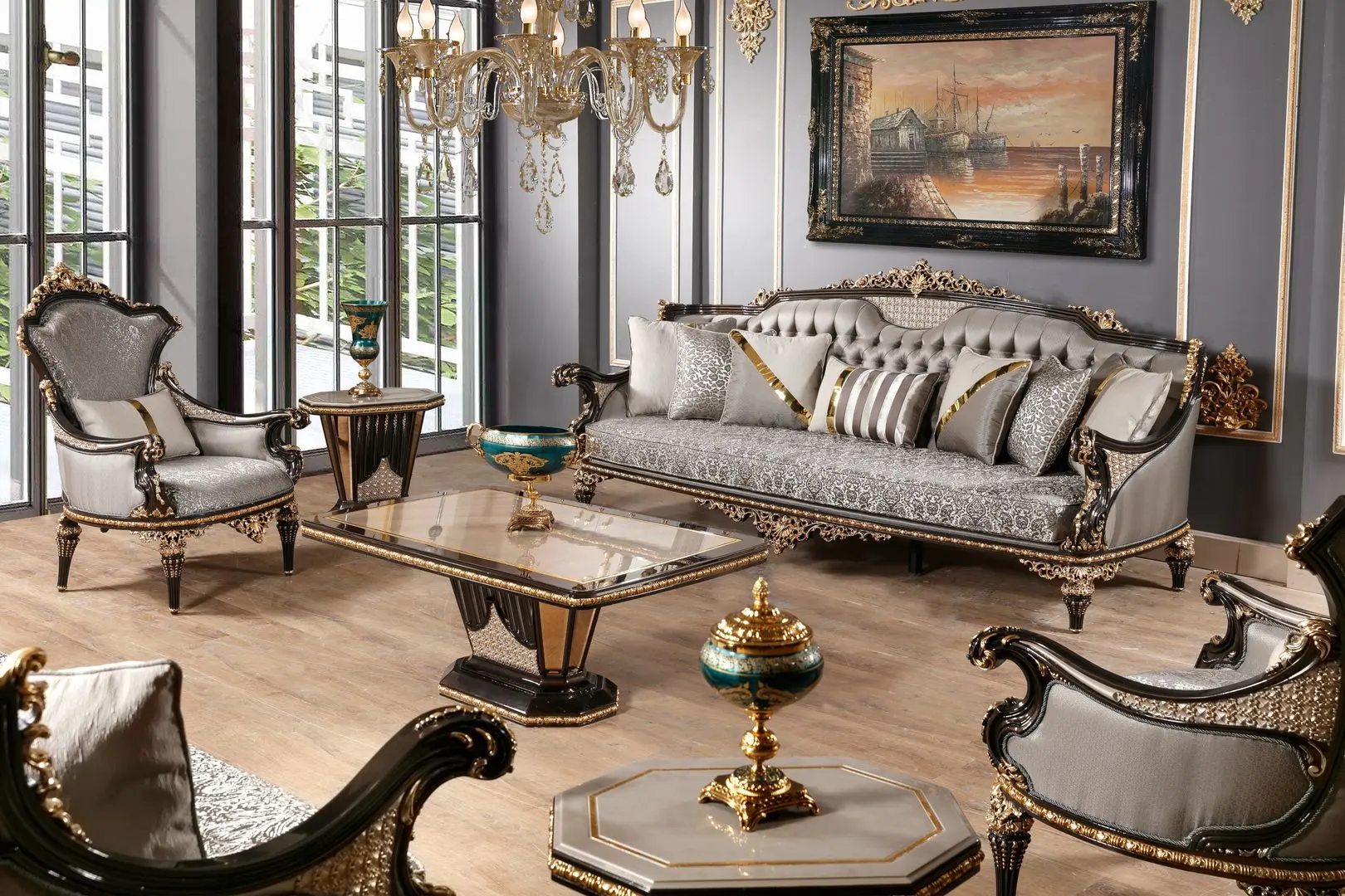 Living Charme&Luxe Furniture Manolya №9 (Chocolate/Gold/Gray)