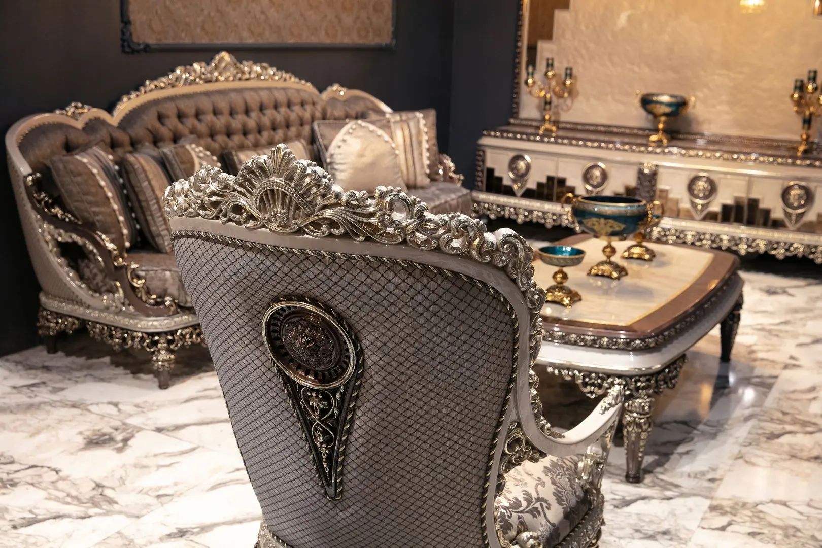 Living Charme&Luxe Furniture Nida №9 (Gray/Gold/Brown)