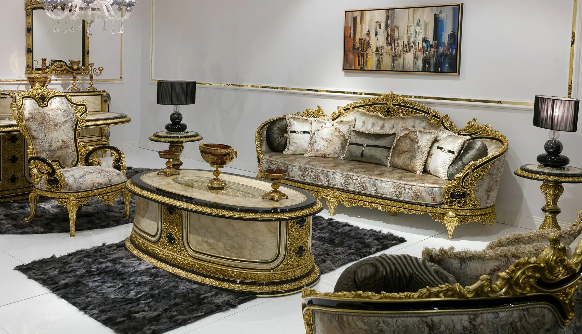 Living Charme&Luxe Furniture Paris №9 (Gold/Gray-Beige/Black)