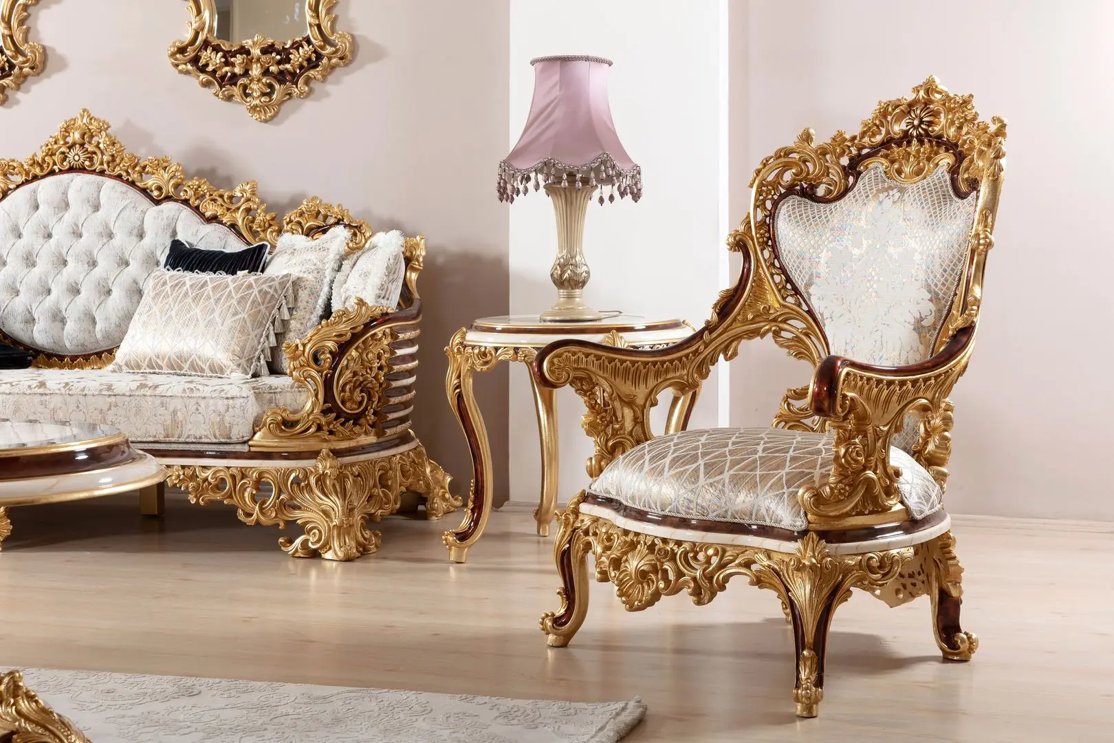 Living Charme&Luxe Furniture Saltanat №9 (Beige Marble/Gold/Brown)