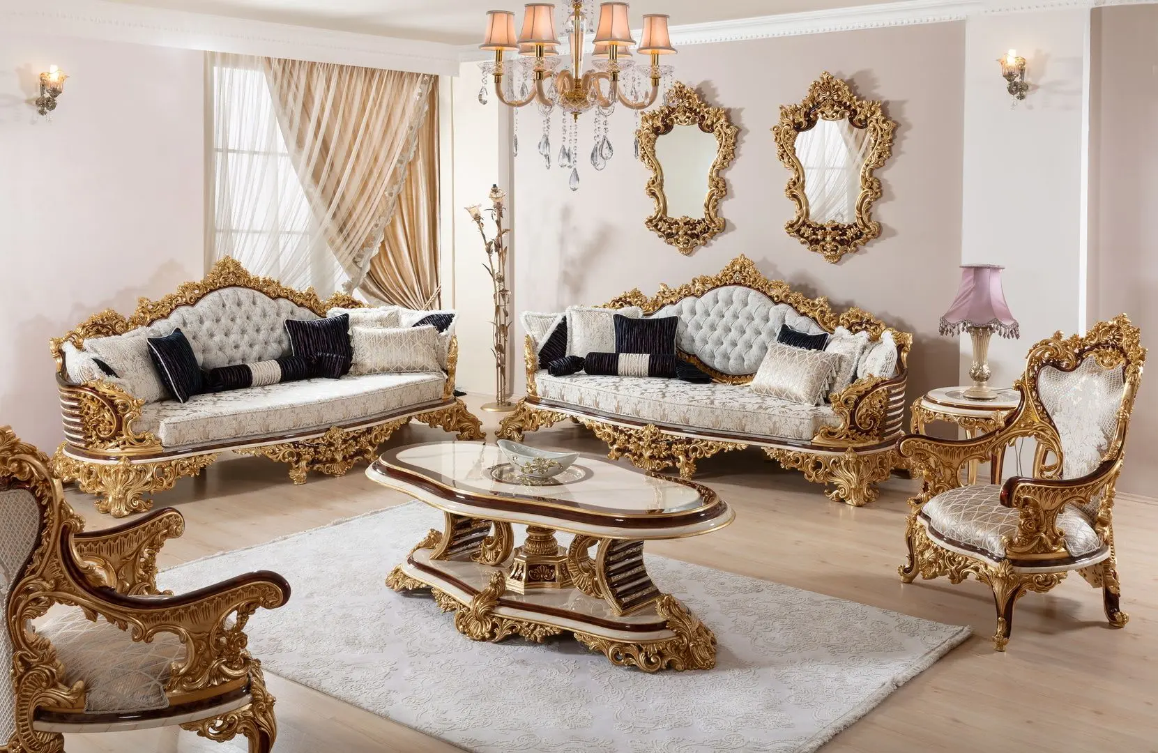 Living Charme&Luxe Furniture Saltanat №9 (Beige Marble/Gold/Brown)