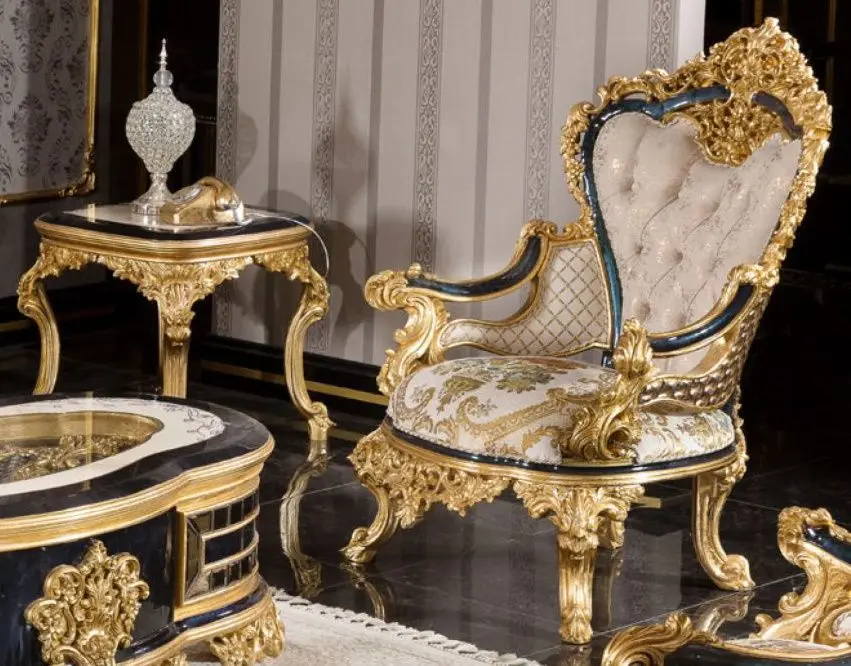 Living Charme&Luxe Furniture Zeren B №9 (Dark Blue/Cream/Gold)